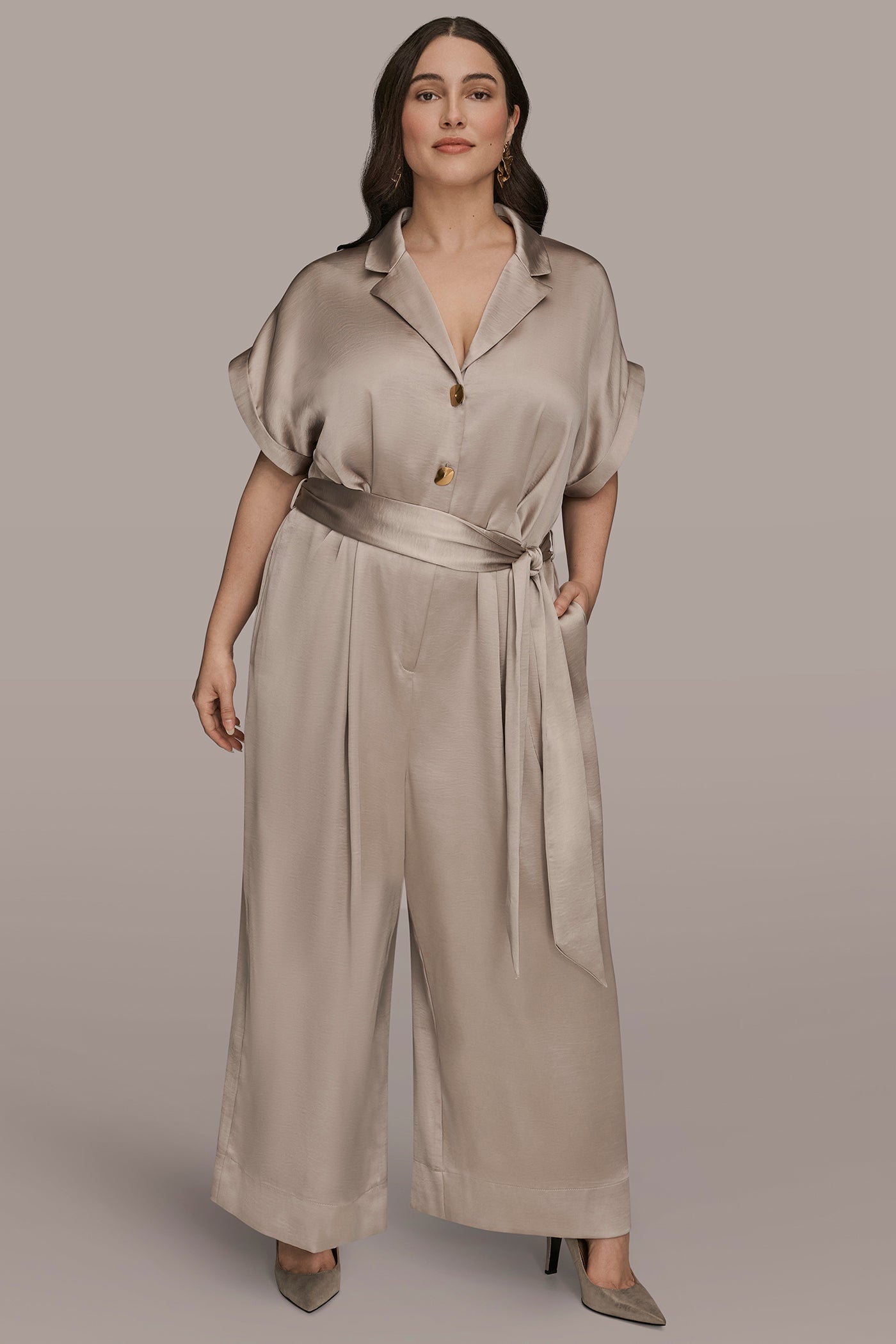 SHORT SLEEVE SATIN JUMPSUIT VIEW 6 | Plus Size Dresses SHORT SLEEVE SATIN JUMPSUIT VIEW 6 | Plus Size Dresses