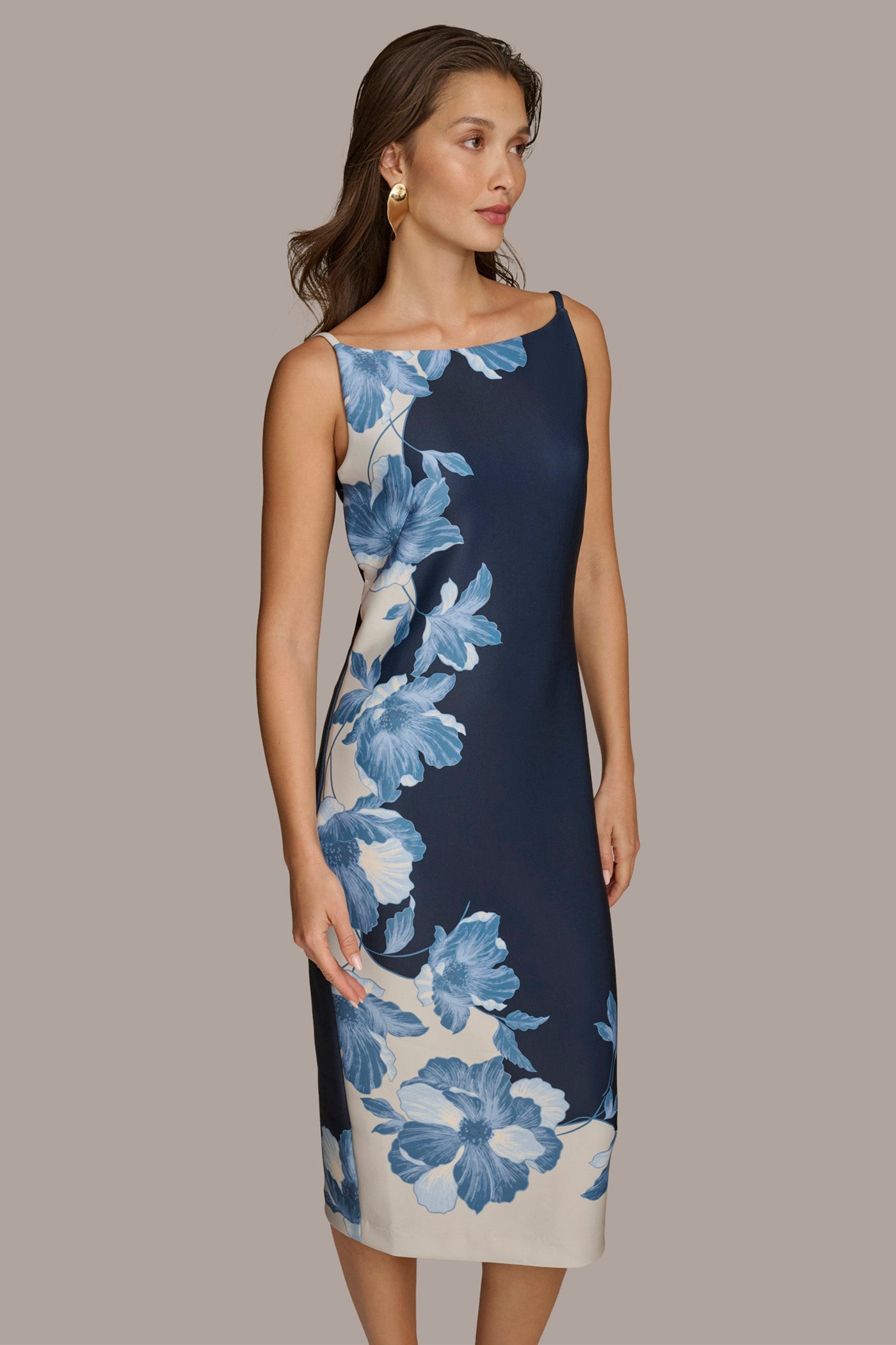 SCUBA FLORAL PLACEMENT PRINT MIDI DRESS VIEW 6 SCUBA FLORAL PLACEMENT PRINT MIDI DRESS VIEW 6