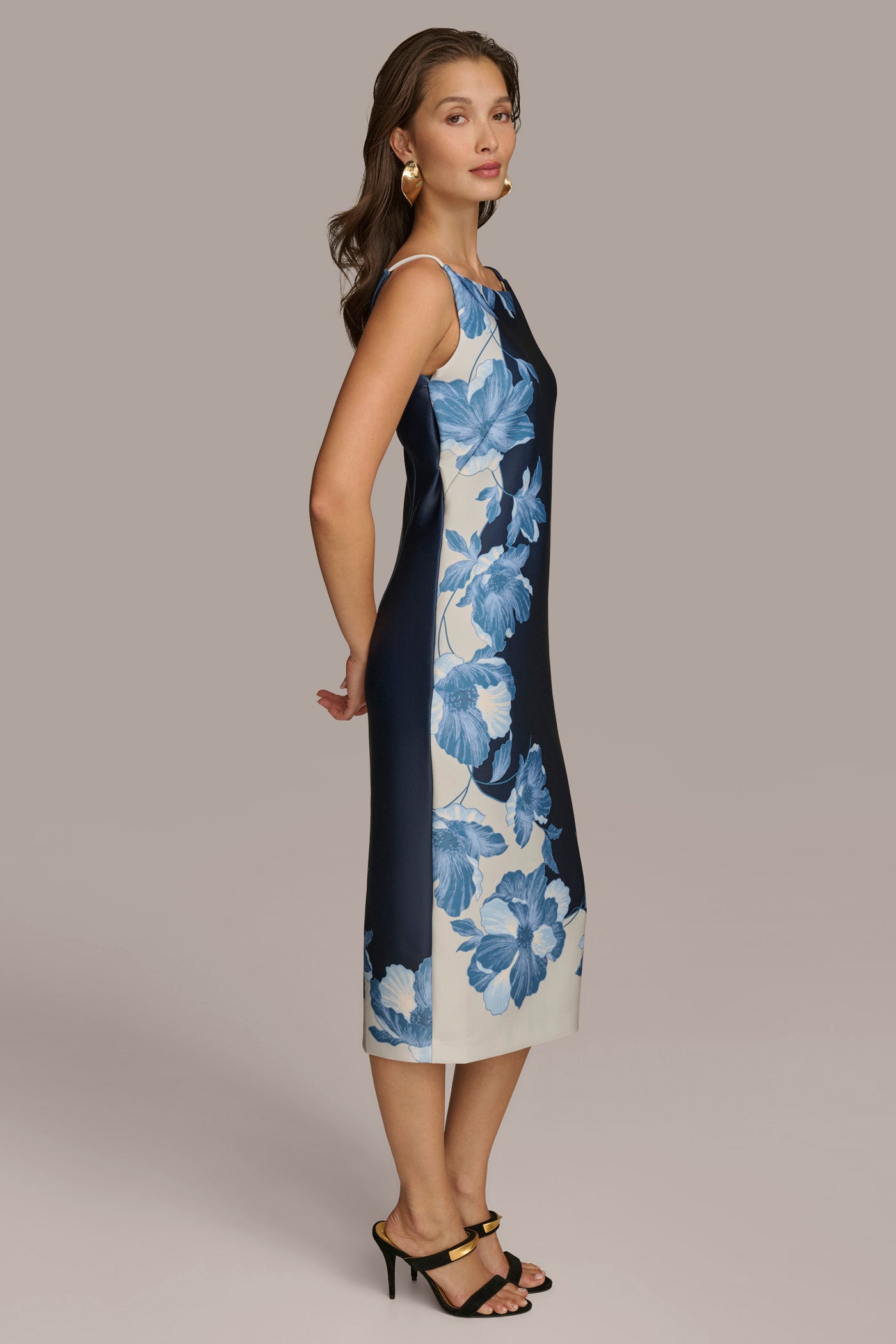 SCUBA FLORAL PLACEMENT PRINT MIDI DRESS VIEW 3 SCUBA FLORAL PLACEMENT PRINT MIDI DRESS VIEW 3