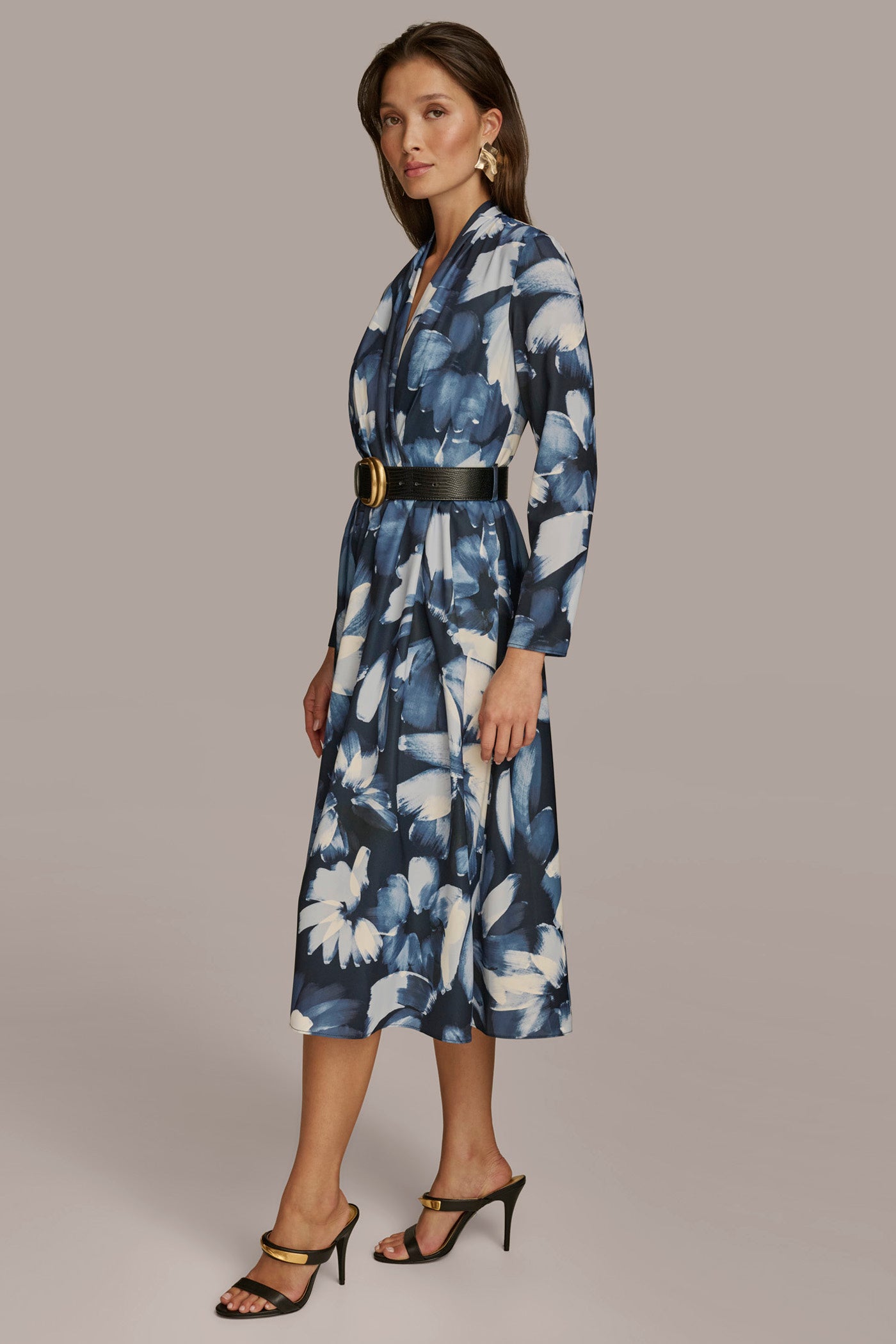FLORAL BELTED A LINE MIDI DRESS VIEW 3 FLORAL BELTED A LINE MIDI DRESS VIEW 3