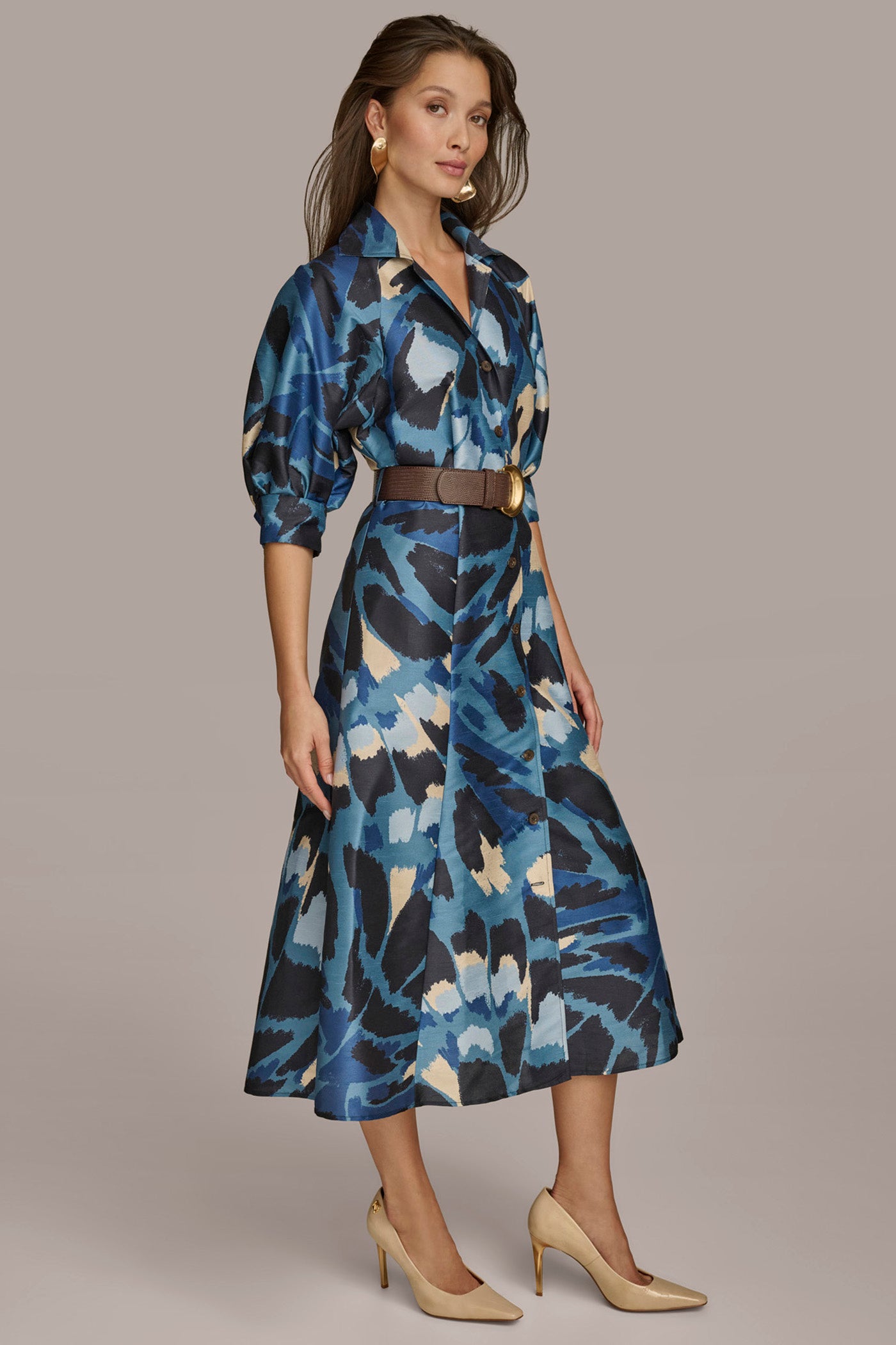 FLORAL PRINT A LINE MIDI SHIRT DRESS VIEW 3 | Last Chance FLORAL PRINT A LINE MIDI SHIRT DRESS VIEW 3 | Last Chance