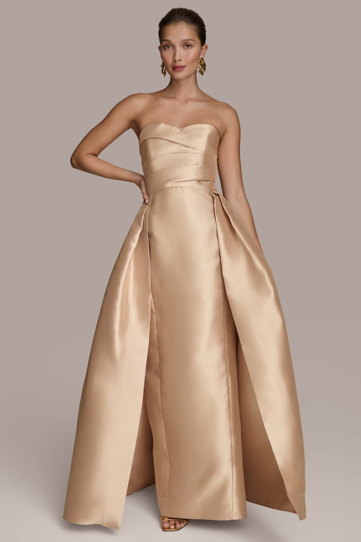 slim fit dress slacks Donna Karan Women's Mikado Strapless Sweetheart Ball Gown in Gold
