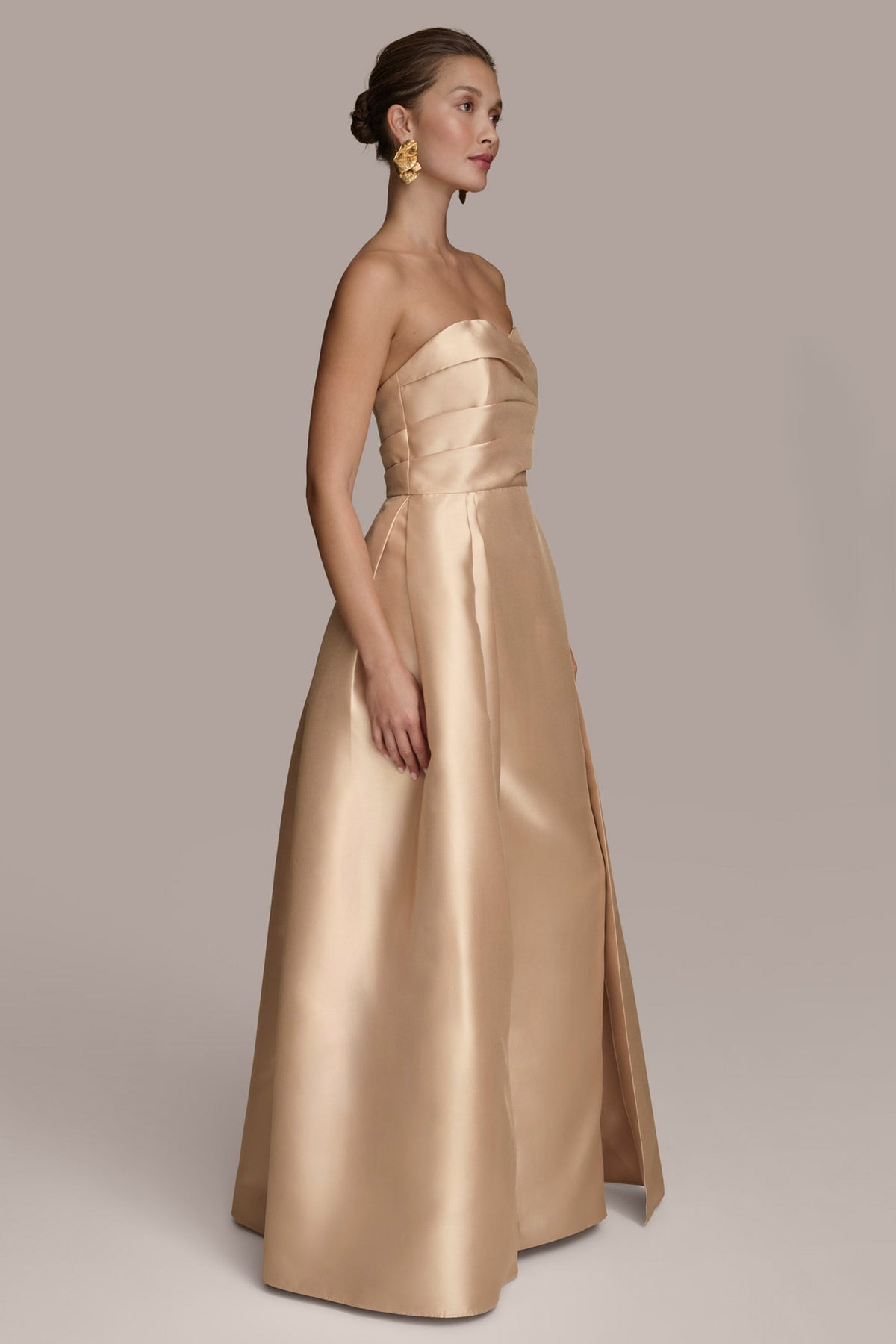 Donna Karan Women's Strapless Mikado Sweetheart Gown Dress in Gold, Size 8