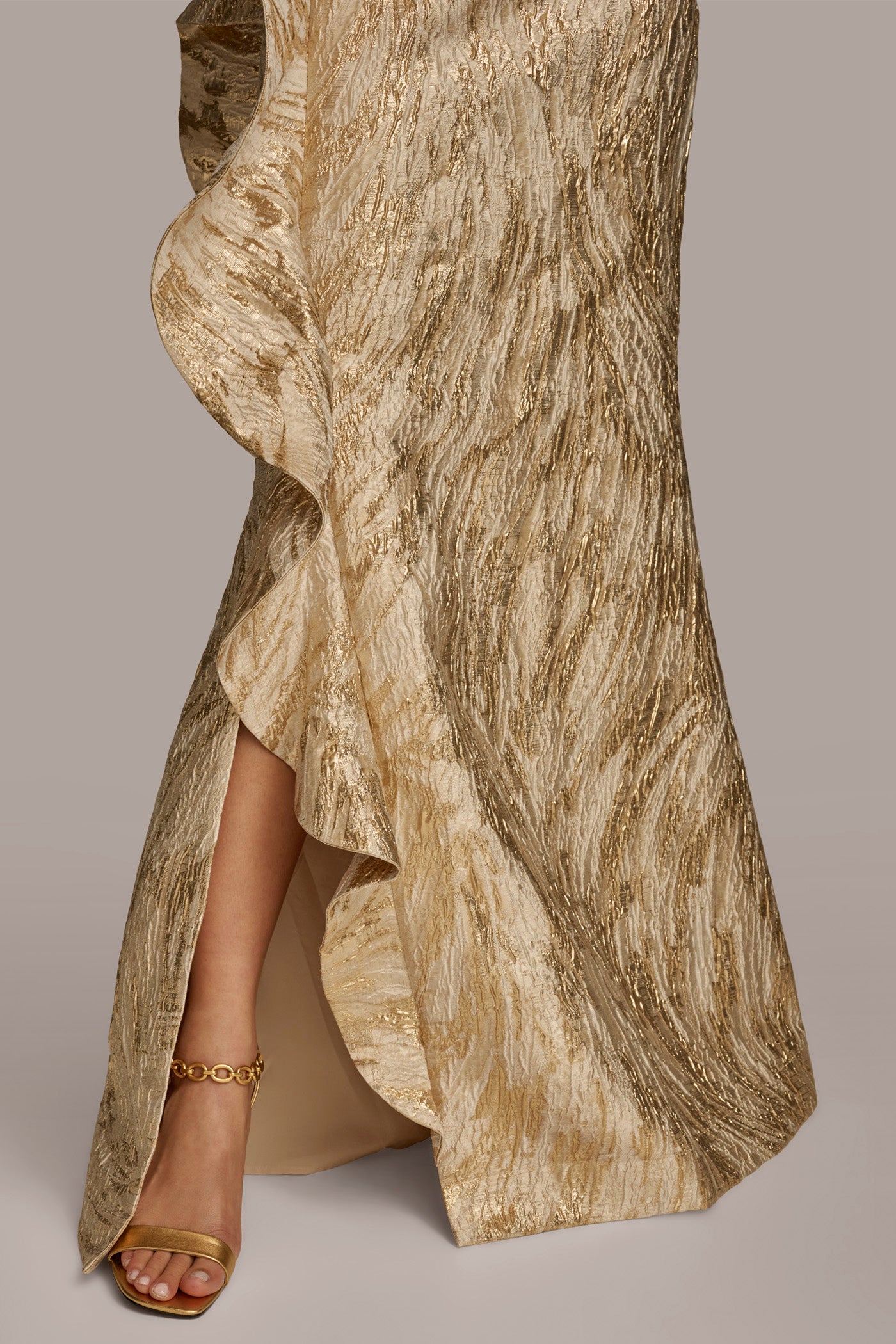 STRAPLESS BROCADE RUFFLE GOWN VIEW 6 STRAPLESS BROCADE RUFFLE GOWN VIEW 6