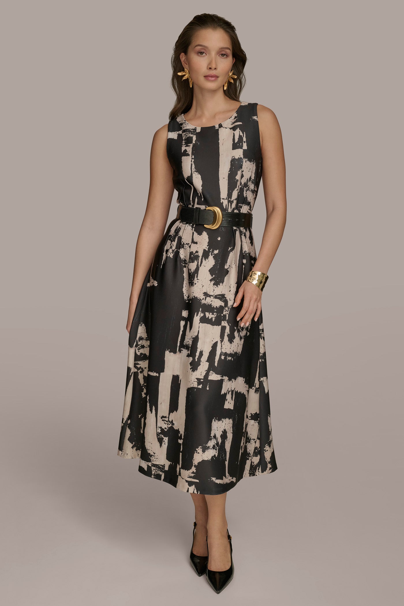 ABSTRACT PRINTED A LINE MIDI DRESS VIEW 1 ABSTRACT PRINTED A LINE MIDI DRESS VIEW 1