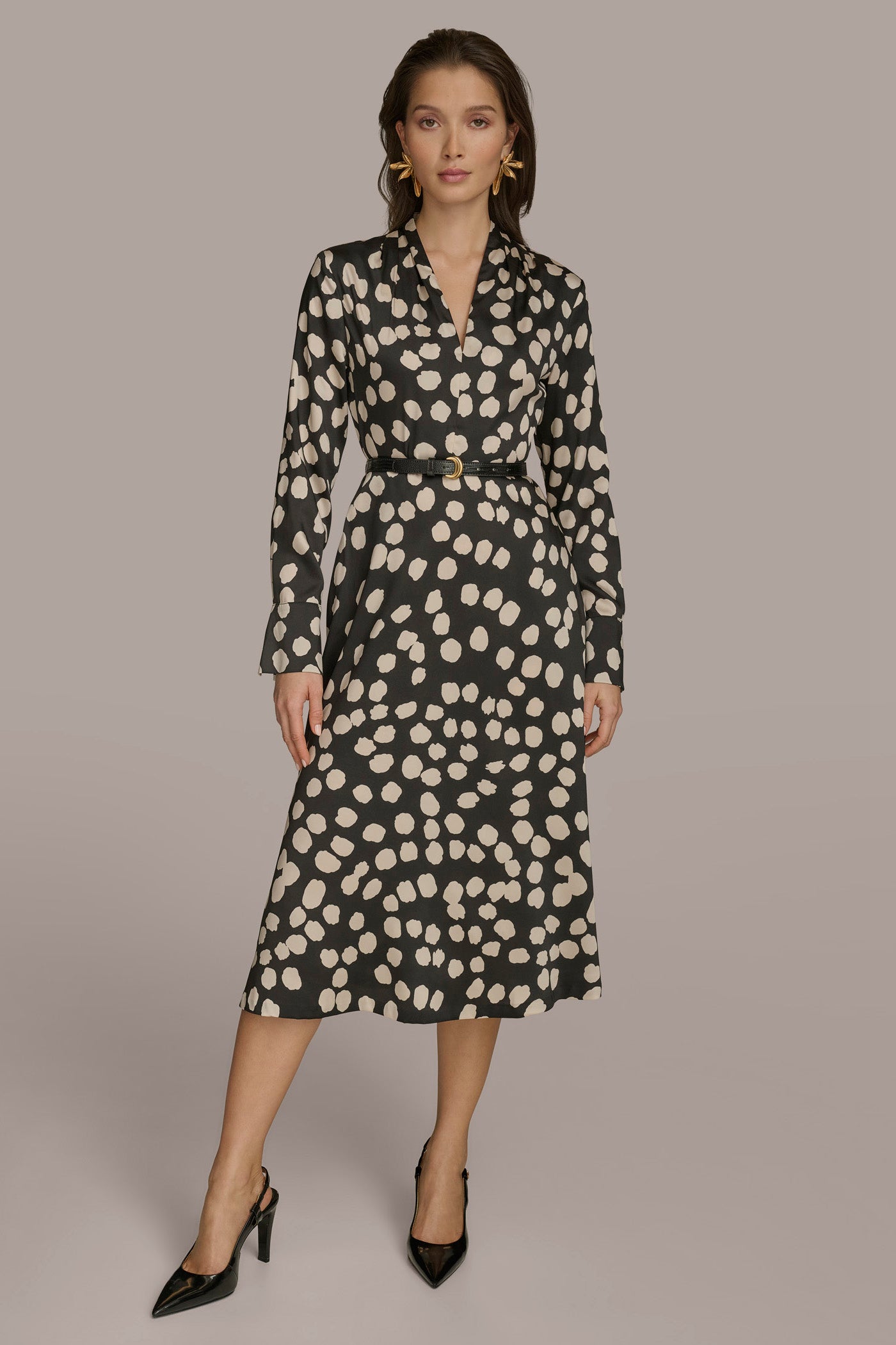POLKA DOT A LINE MIDI DRESS VIEW 1 POLKA DOT A LINE MIDI DRESS VIEW 1