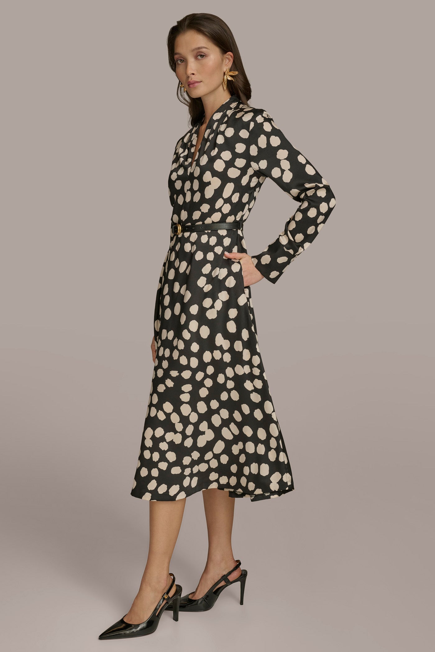 POLKA DOT A LINE MIDI DRESS VIEW 3 POLKA DOT A LINE MIDI DRESS VIEW 3