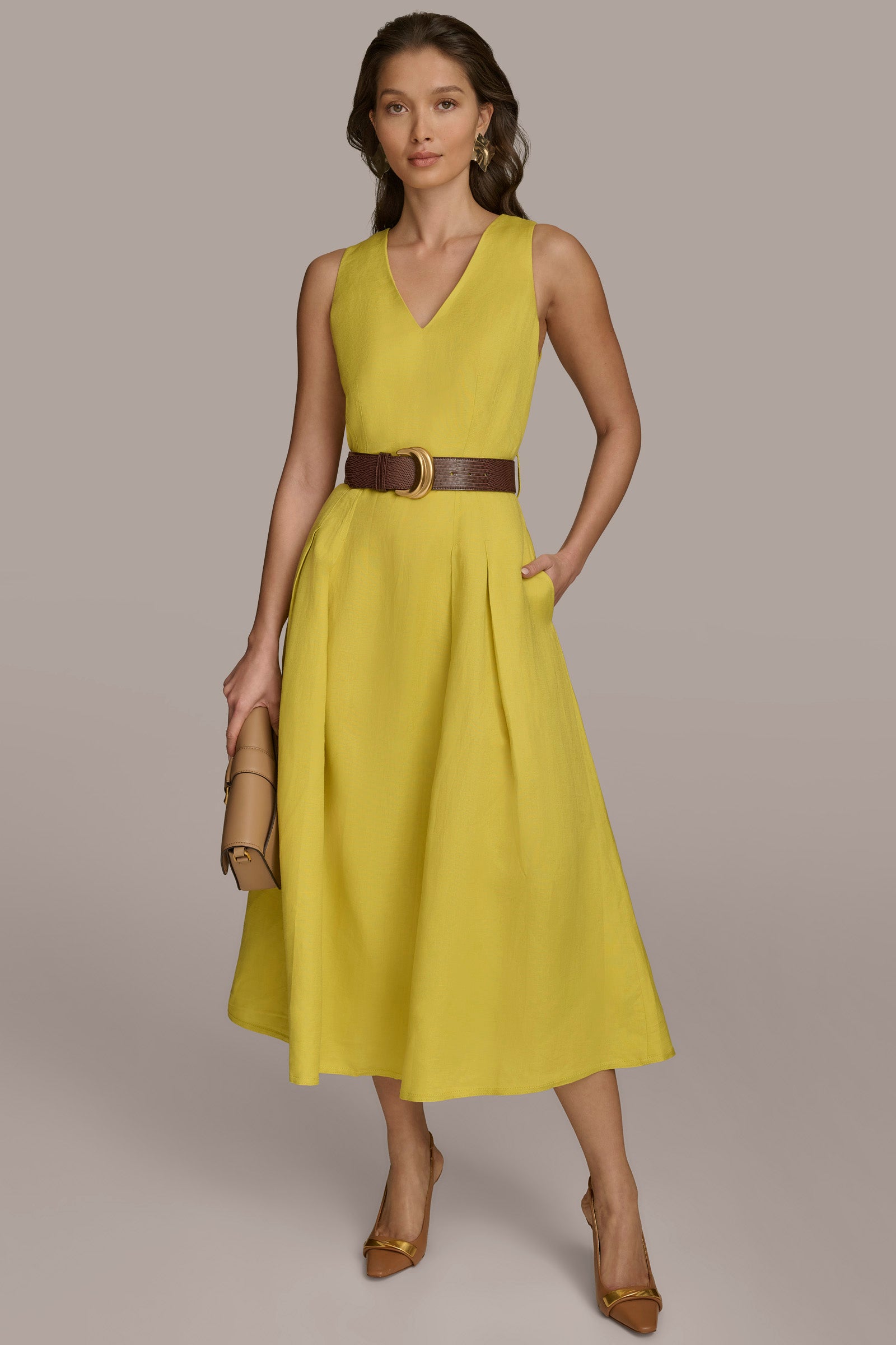 BELTED LINEN-BLEND A LINE DRESS | View 1 | Dresses & Jumpsuits BELTED LINEN-BLEND A LINE DRESS | View 1 | Dresses & Jumpsuits