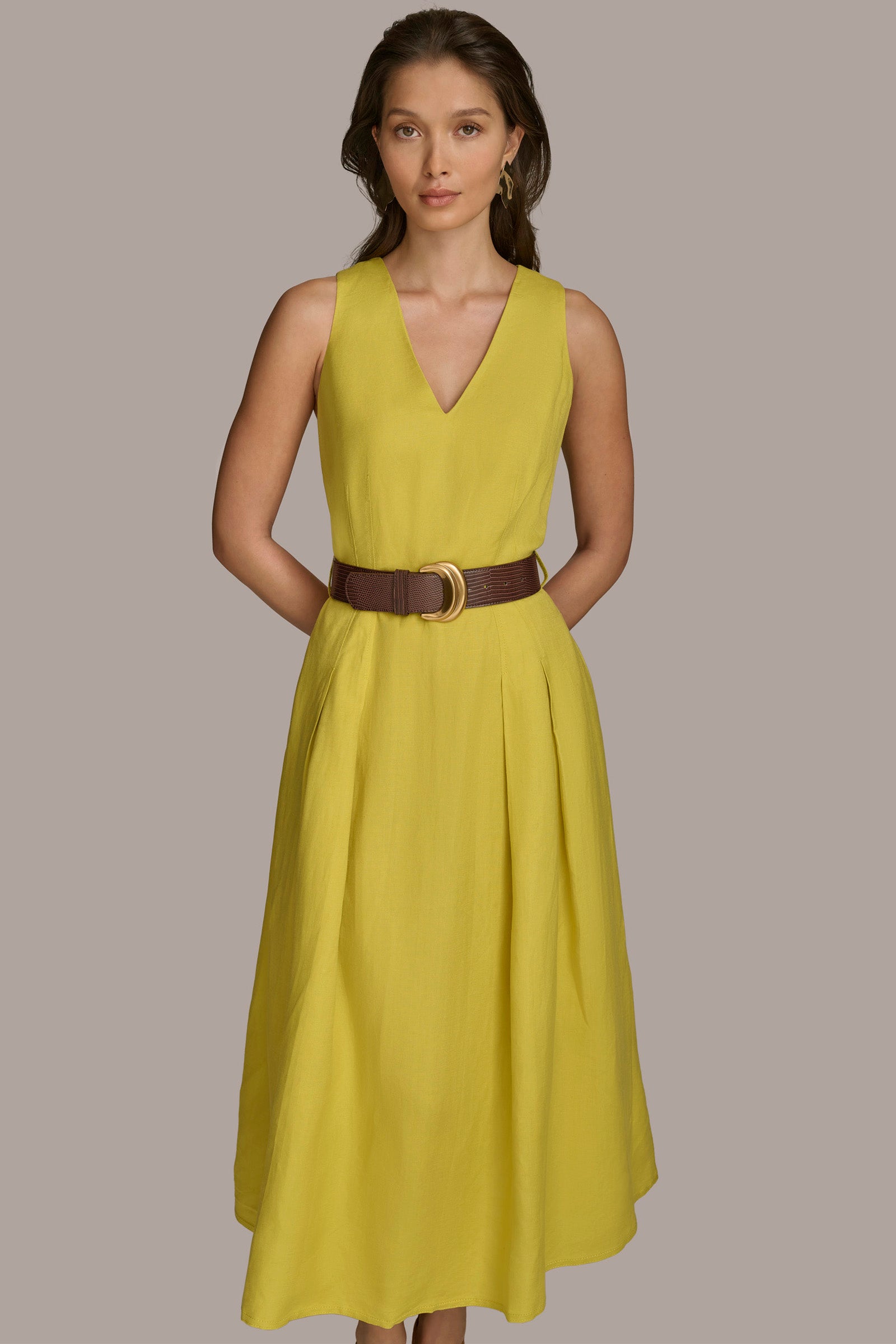 BELTED LINEN-BLEND A LINE DRESS VIEW 4 | Last Chance BELTED LINEN-BLEND A LINE DRESS VIEW 4 | Last Chance