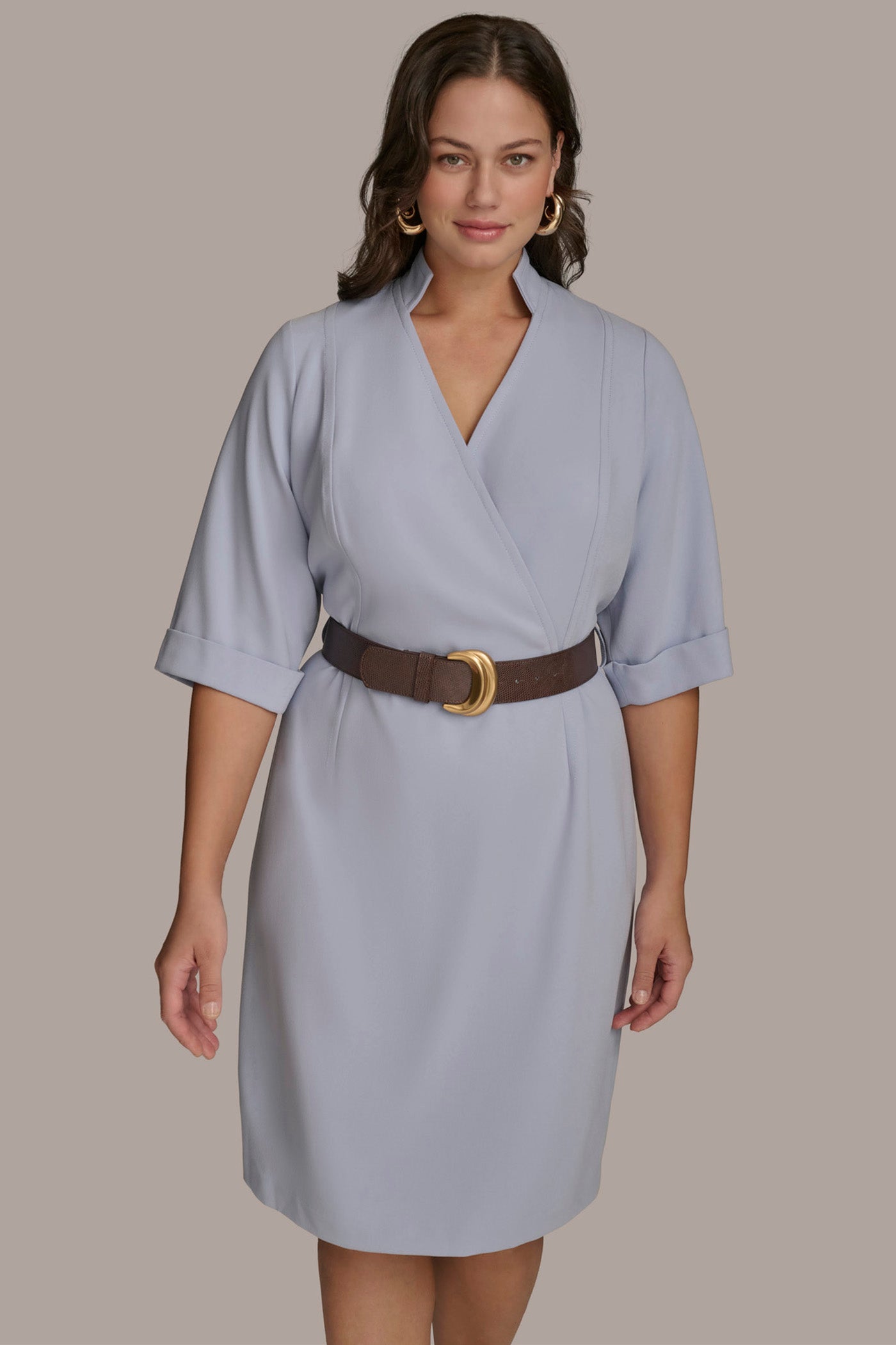 PLUS SIZE VNECK BELTED SHEATH DRESS VIEW 4 PLUS SIZE VNECK BELTED SHEATH DRESS VIEW 4