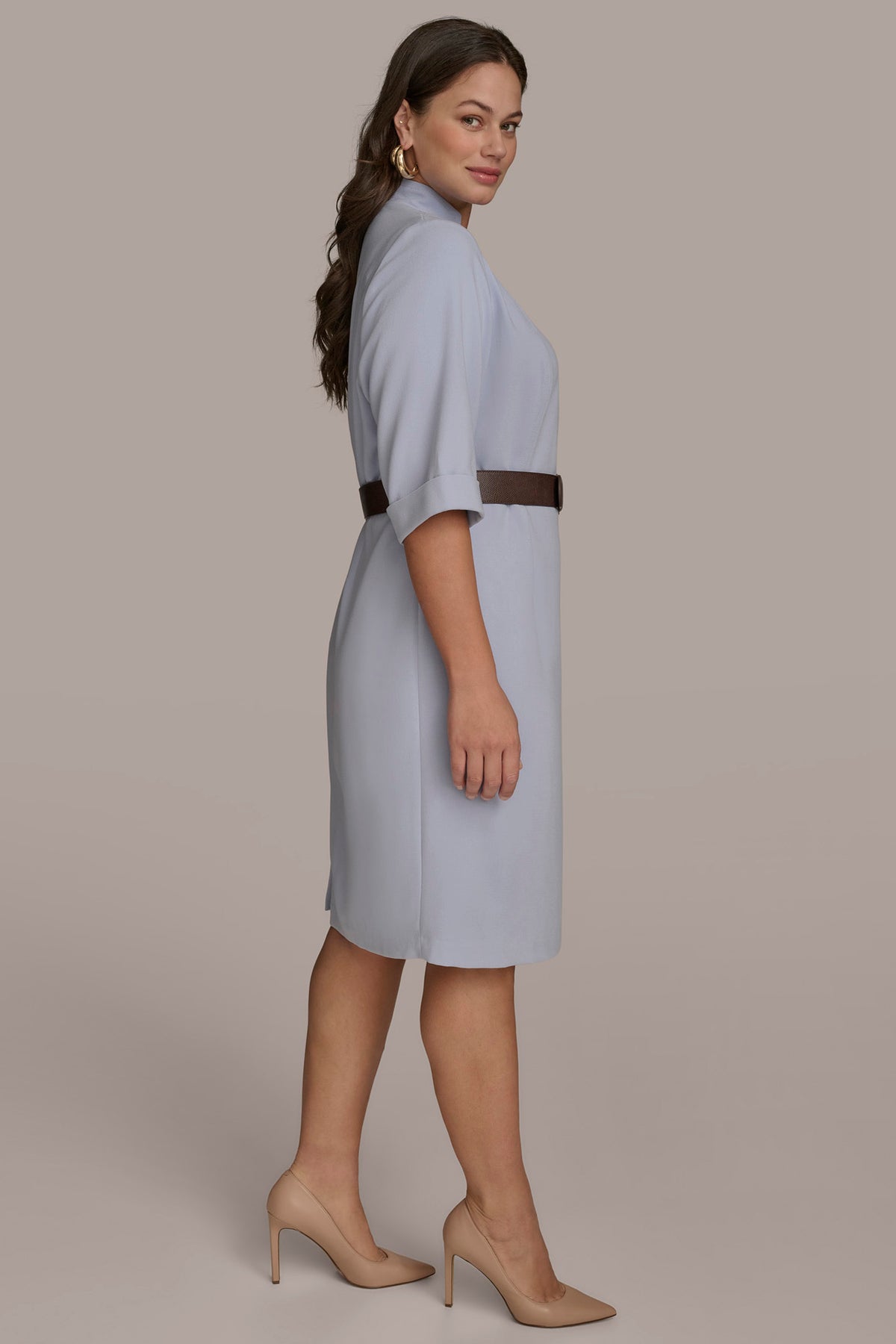 Donna Karan Women's Plus Size Elbow Sleeve Sheath Dress in Glacial Blue