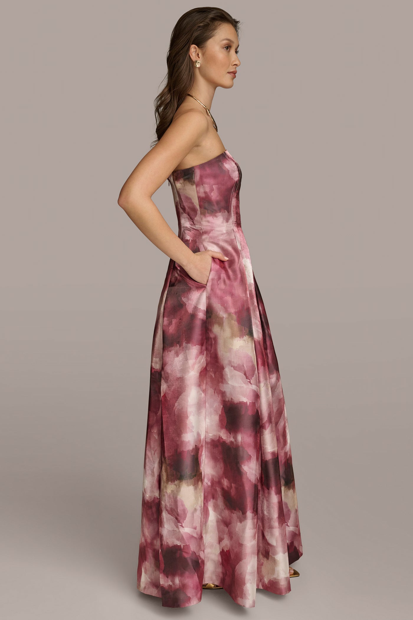 STRAPLESS PRINTED BALL GOWN VIEW 3 STRAPLESS PRINTED BALL GOWN VIEW 3