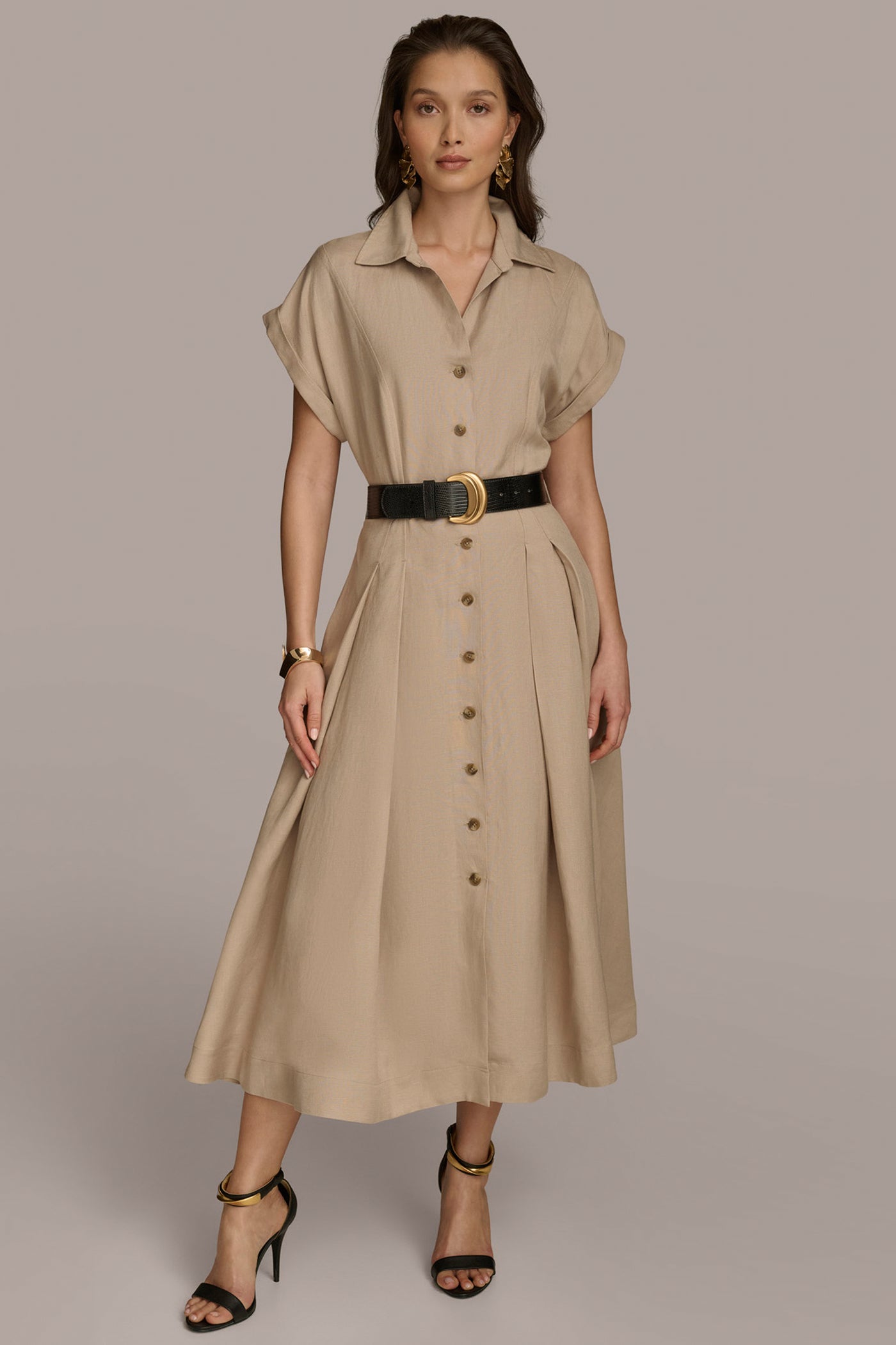 LINEN-BLEND MIDI SHIRT DRESS | View 1 | Last Chance LINEN-BLEND MIDI SHIRT DRESS | View 1 | Last Chance