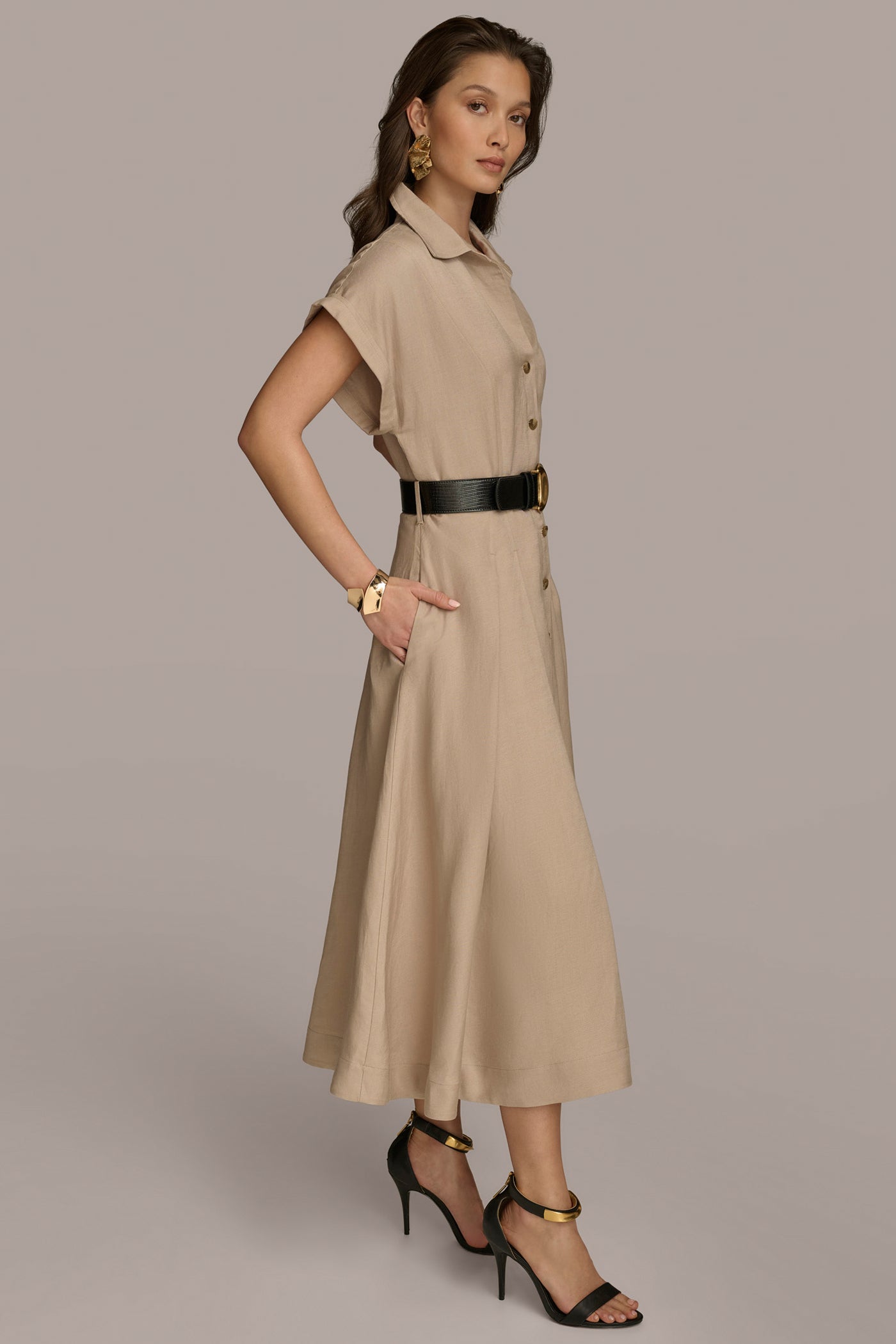 LINEN-BLEND MIDI SHIRT DRESS VIEW 3 | Last Chance LINEN-BLEND MIDI SHIRT DRESS VIEW 3 | Last Chance