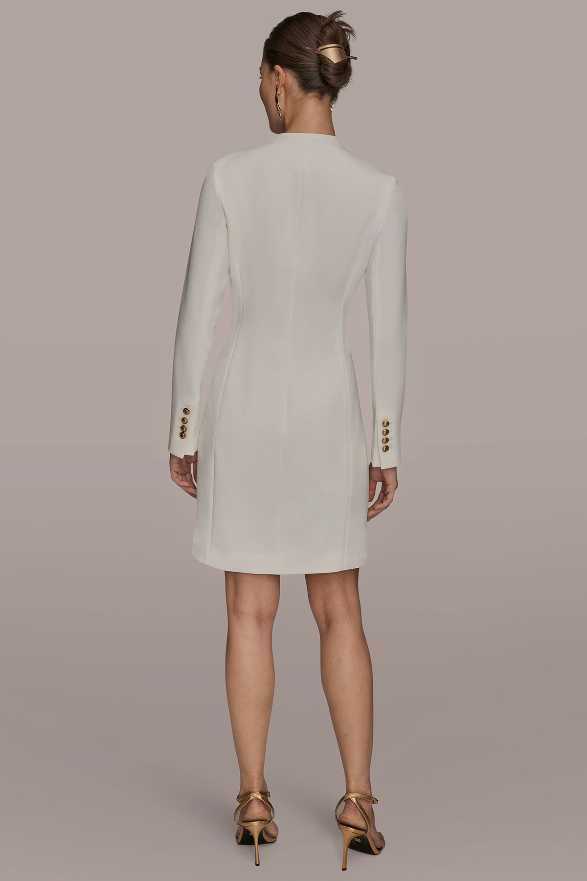 donna karan women's collared long-sleeve a-line dress Satin Puff Sleeve Tie Neck Midi Dress | A-Line Dress main image 1