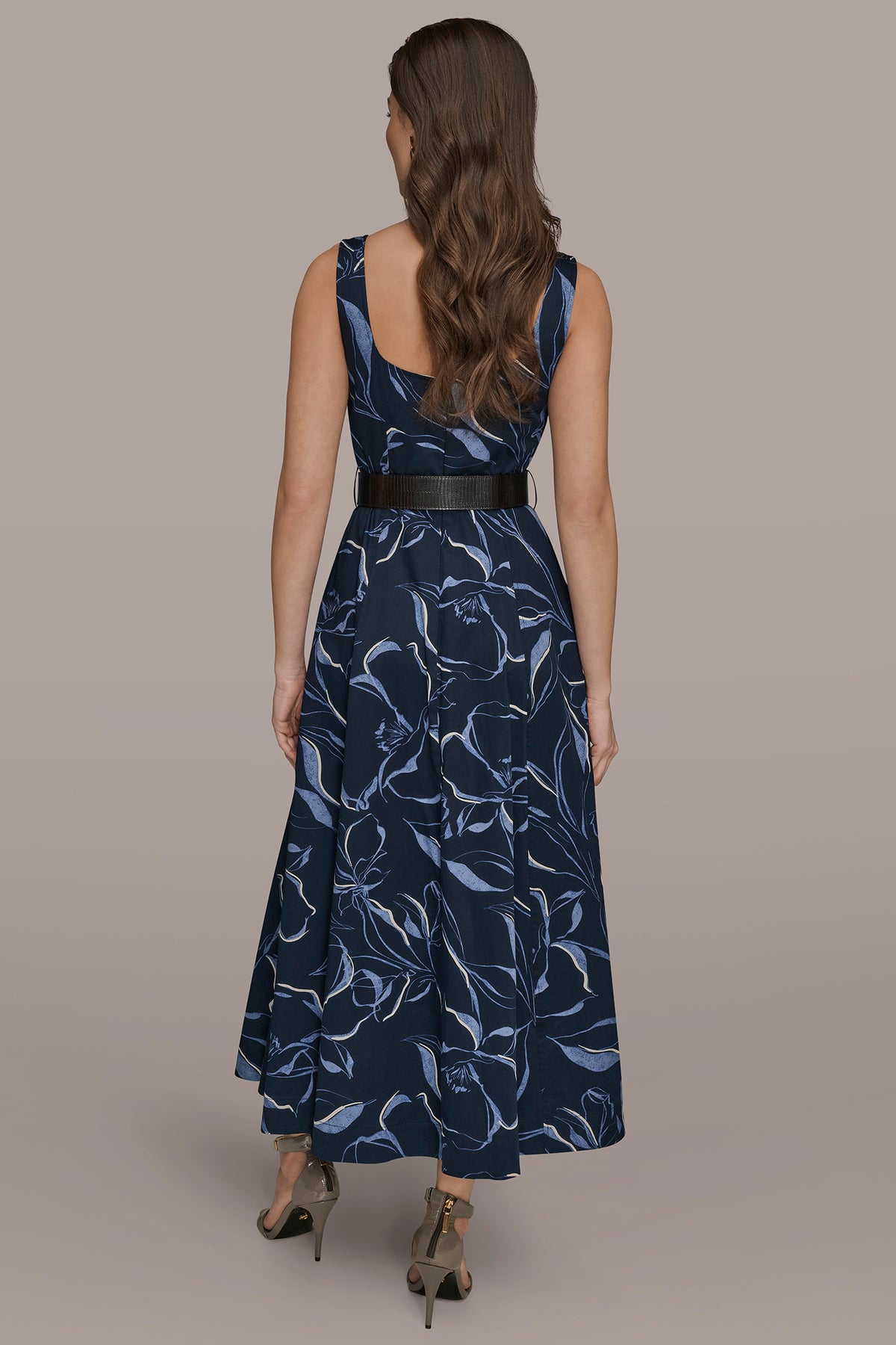 open lace back dress Donna Karan Women's Square Neck Belted A-Line Dress - Nightfall
