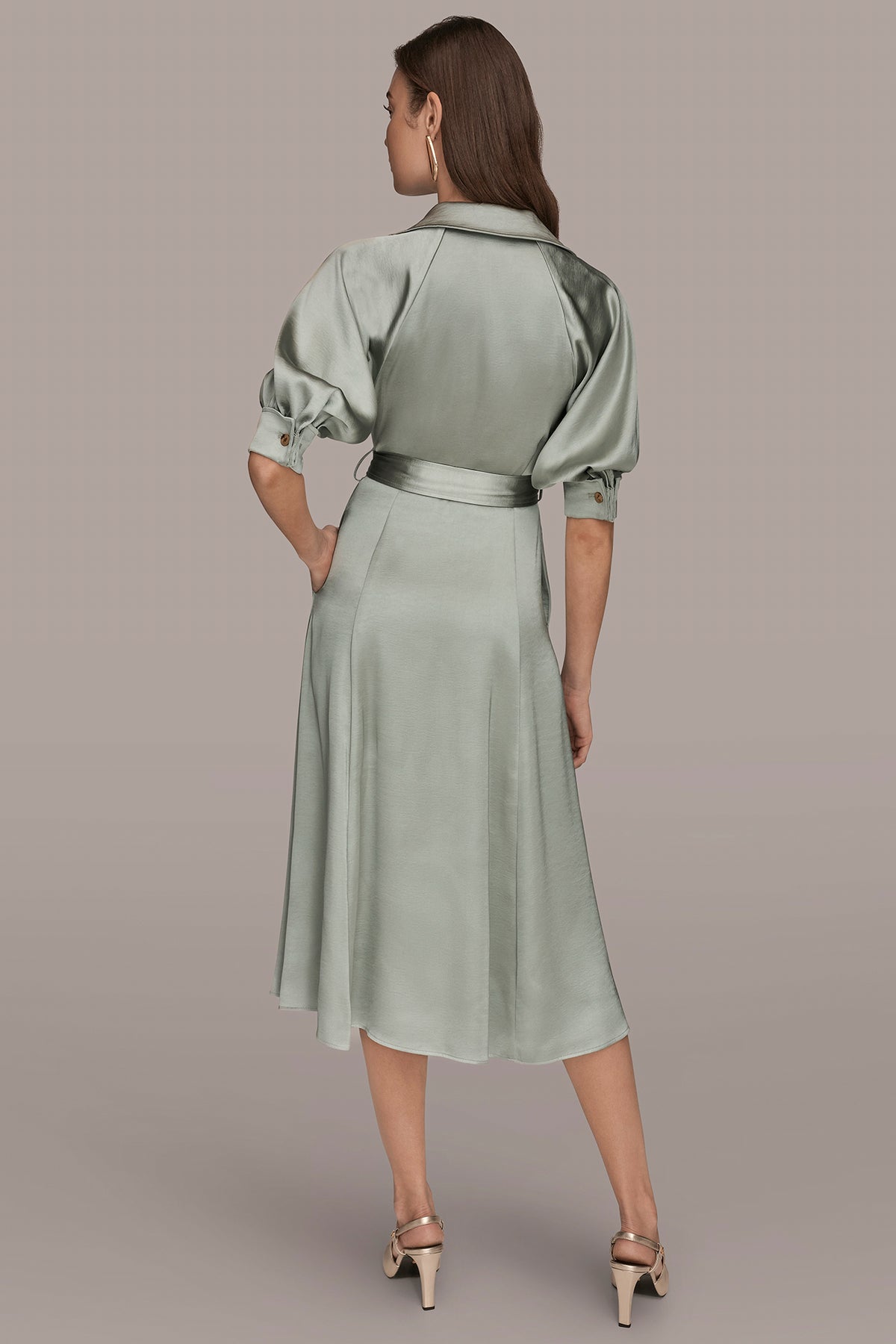 Donna Karan Women's Satin Midi Shirt Dress in Weathered Sage
