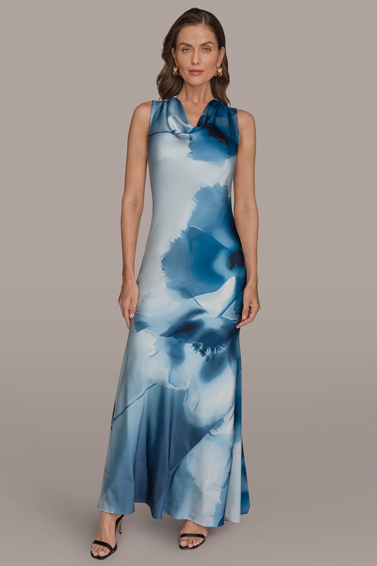 Donna Karan Women's Printed Charmeuse Cowl Neck Gown - Blue - Size 4 - Washed Indigo Donna Karan Women's Printed Charmeuse Cowl Neck Gown - Blue - Size 4 - Washed Indigo