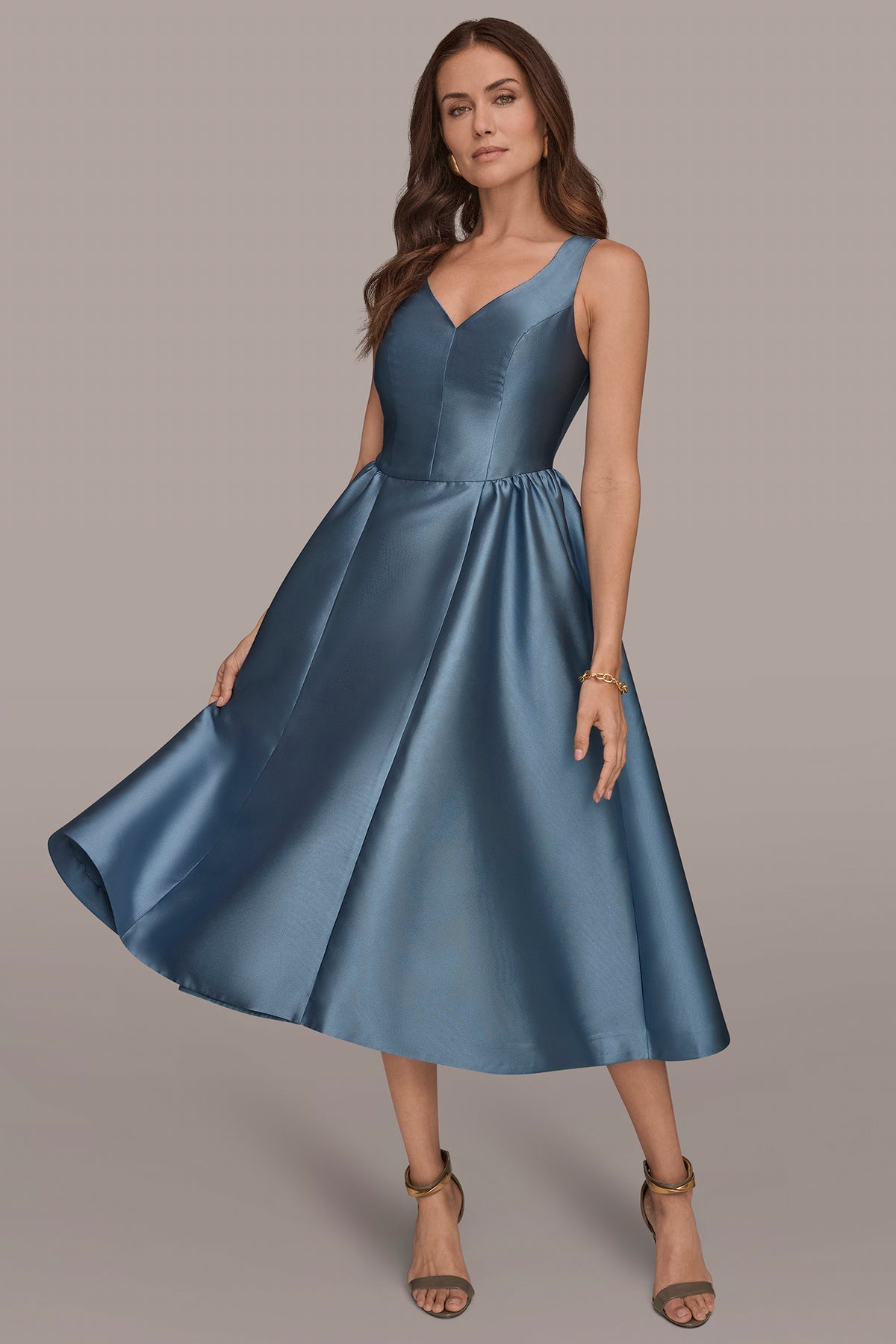 donna karan blue dress Mikado Sleeveless Floral Midi Gown | GownFit and Flare
