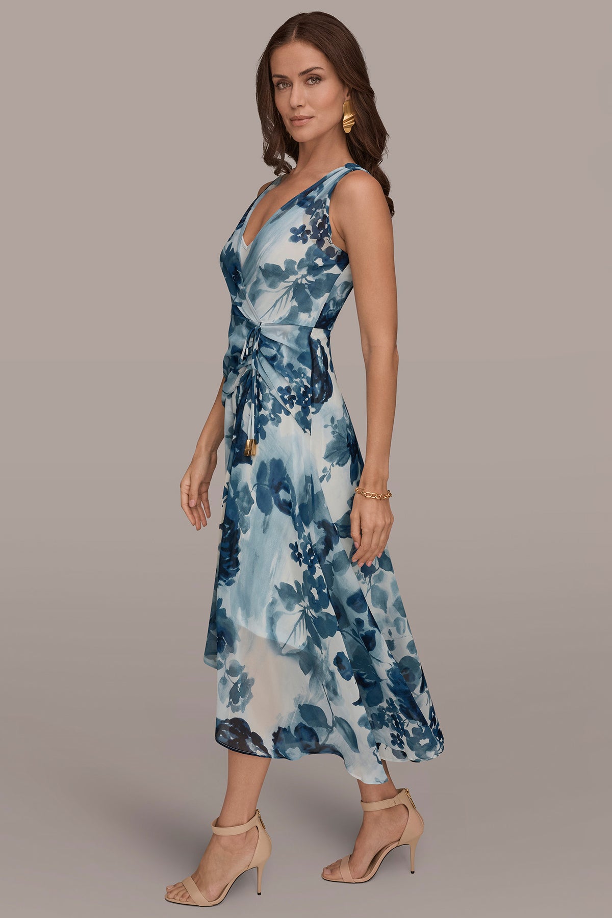 donna karan dress Sleeveless V Neck Floral Sheath Dress