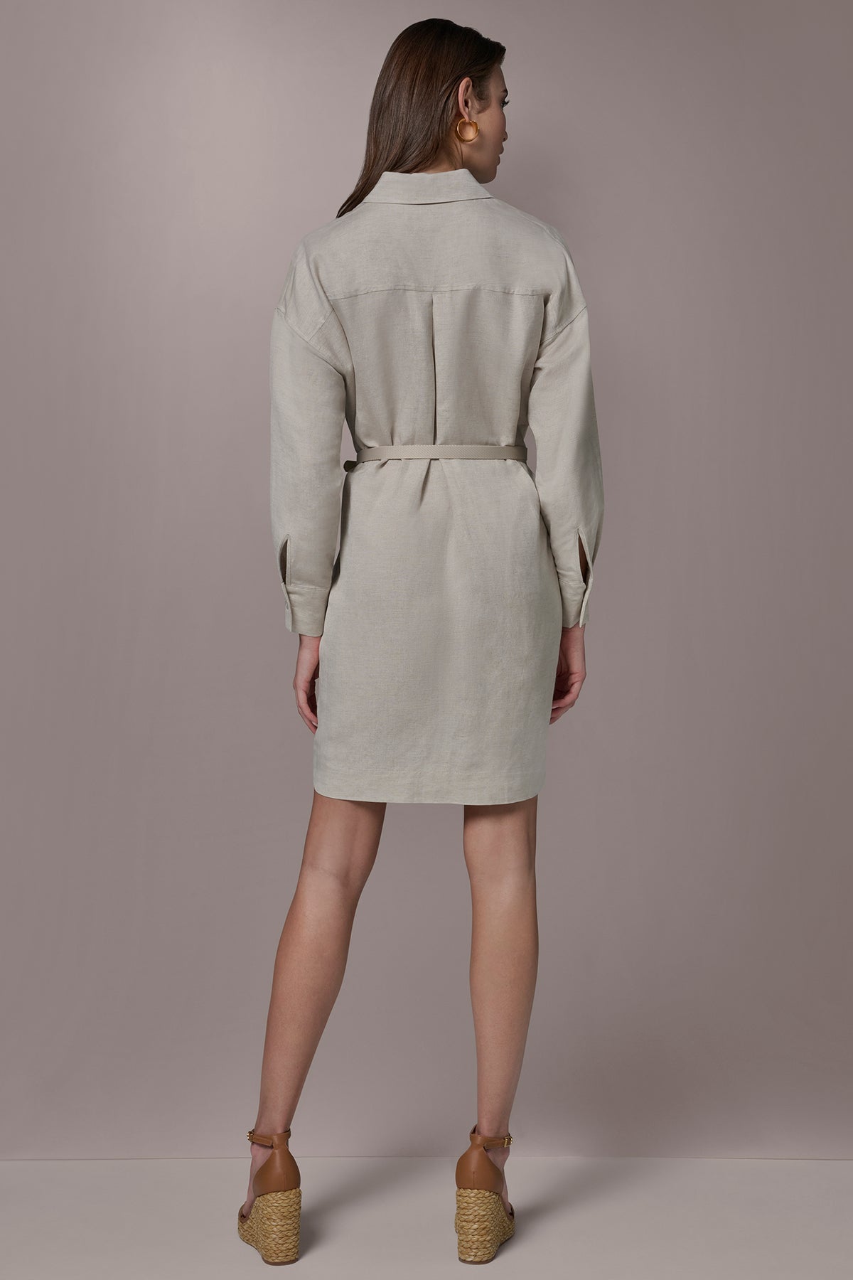 donna karan linen dresses Donna Karan Women's Linen-Blend Midi Shirt Dress in Cognac
