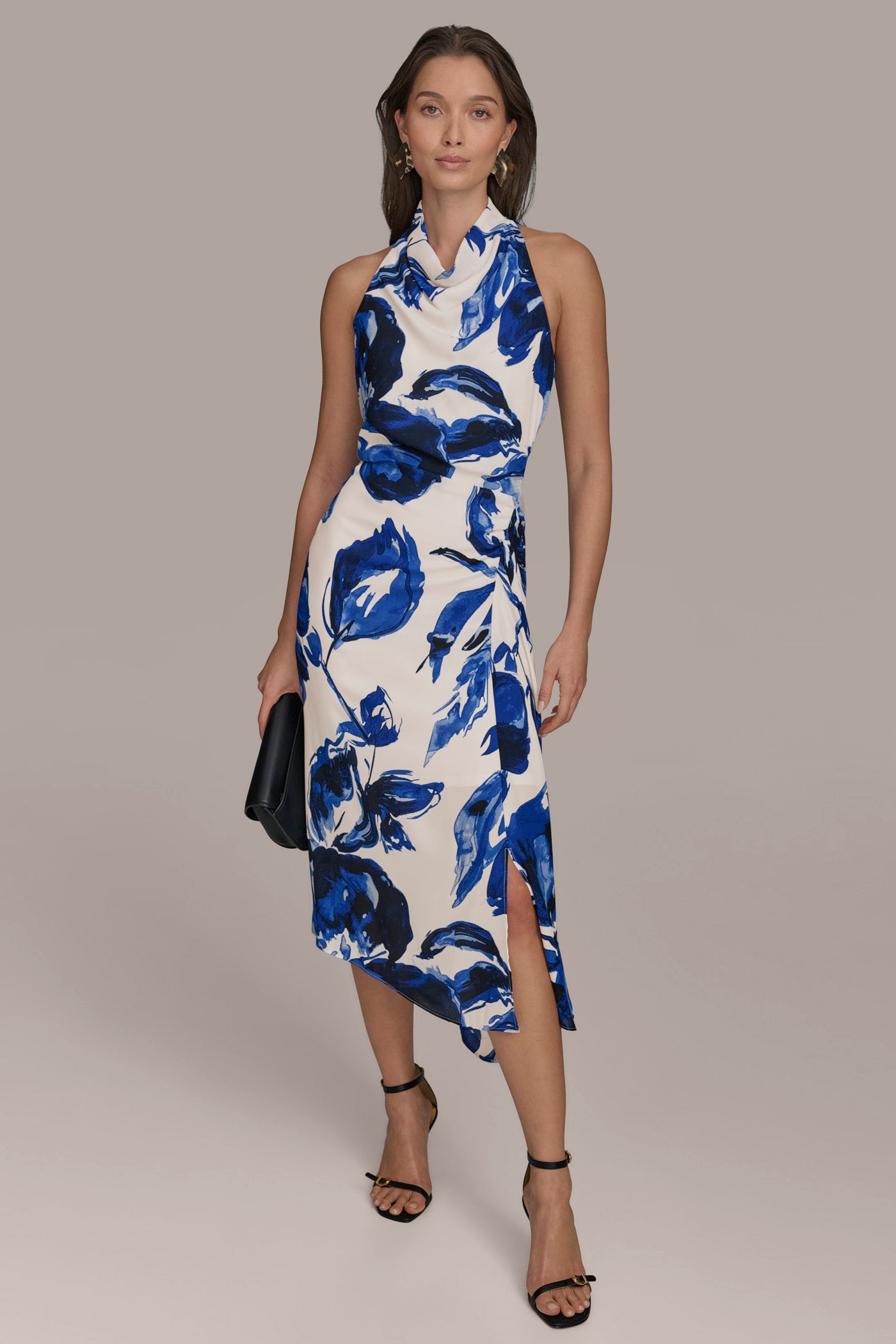 COWL NECK FLORAL A LINE MIDI DRESS VIEW 1 COWL NECK FLORAL A LINE MIDI DRESS VIEW 1
