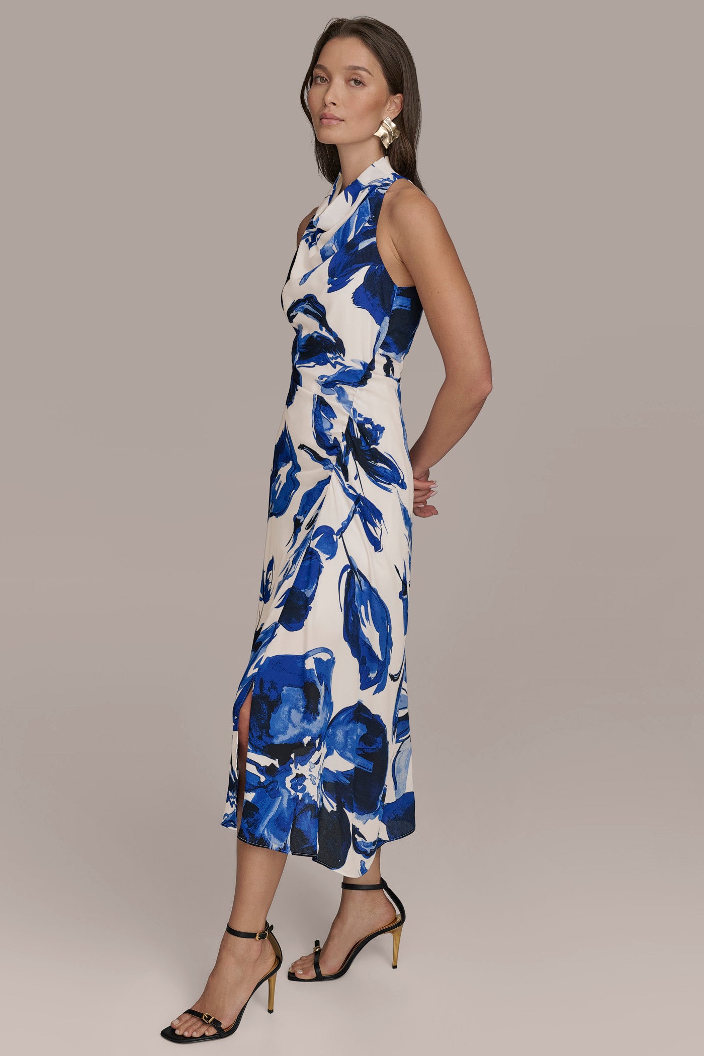 COWL NECK FLORAL A LINE MIDI DRESS VIEW 4 COWL NECK FLORAL A LINE MIDI DRESS VIEW 4
