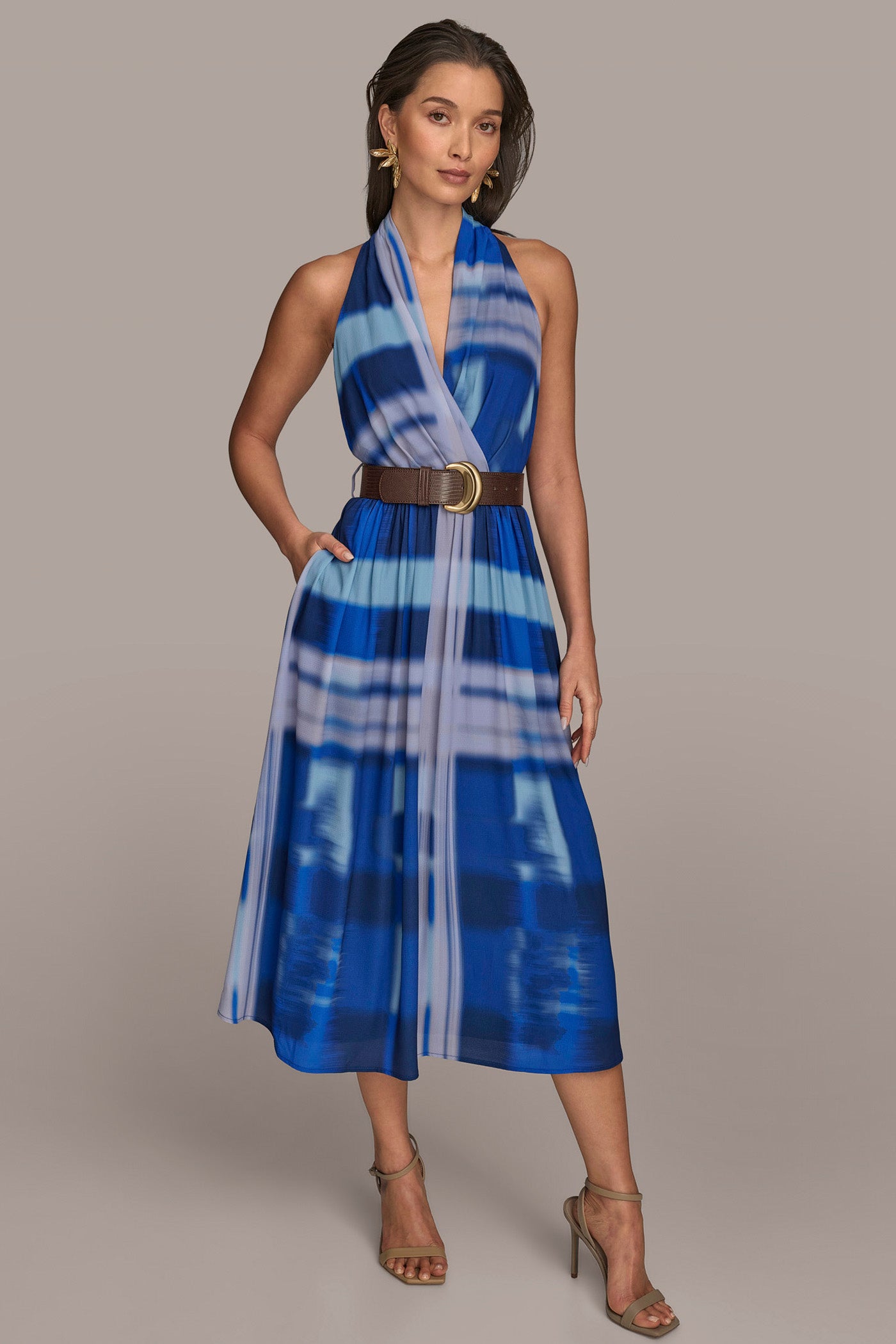 HALTER NECK A LINE MIDI WITH BELT | View 1 | SALE HALTER NECK A LINE MIDI WITH BELT | View 1 | SALE