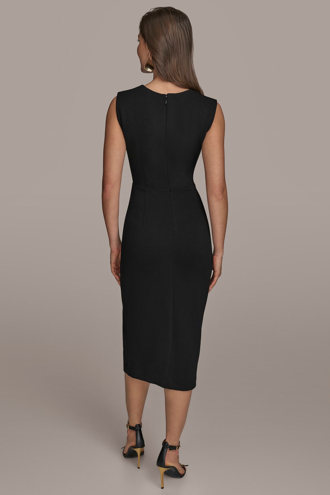 SLEEVELESS FAUX WRAP MIDI SHEATH | View 2 | Office to Evening Dresses SLEEVELESS FAUX WRAP MIDI SHEATH | View 2 | Office to Evening Dresses