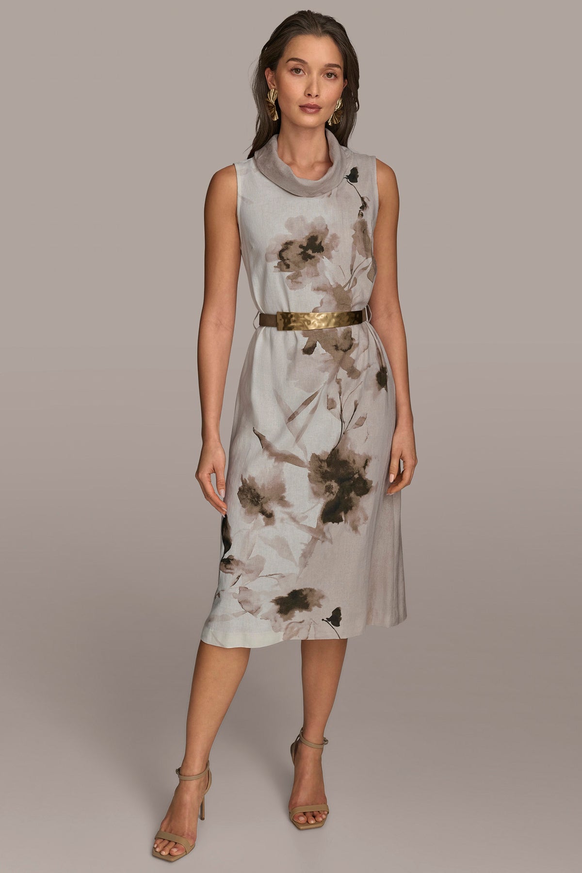 Floral Sleeveless Mock Neck Sheath Dress | Donna Karan