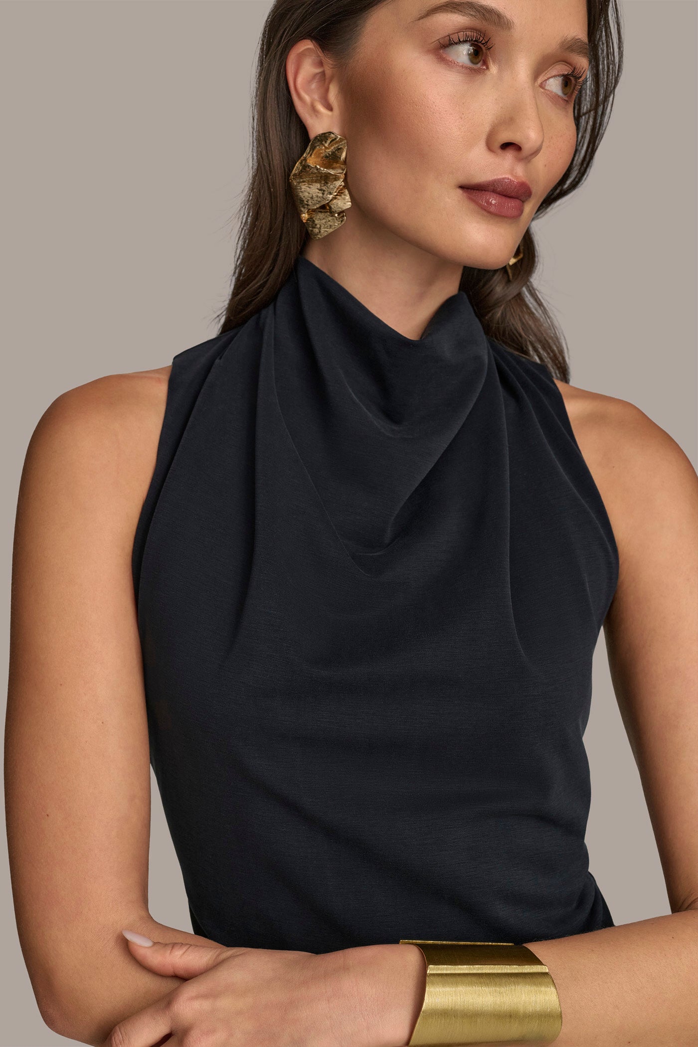 MOCK NECK A LINE MIDI DRESS VIEW 4 MOCK NECK A LINE MIDI DRESS VIEW 4