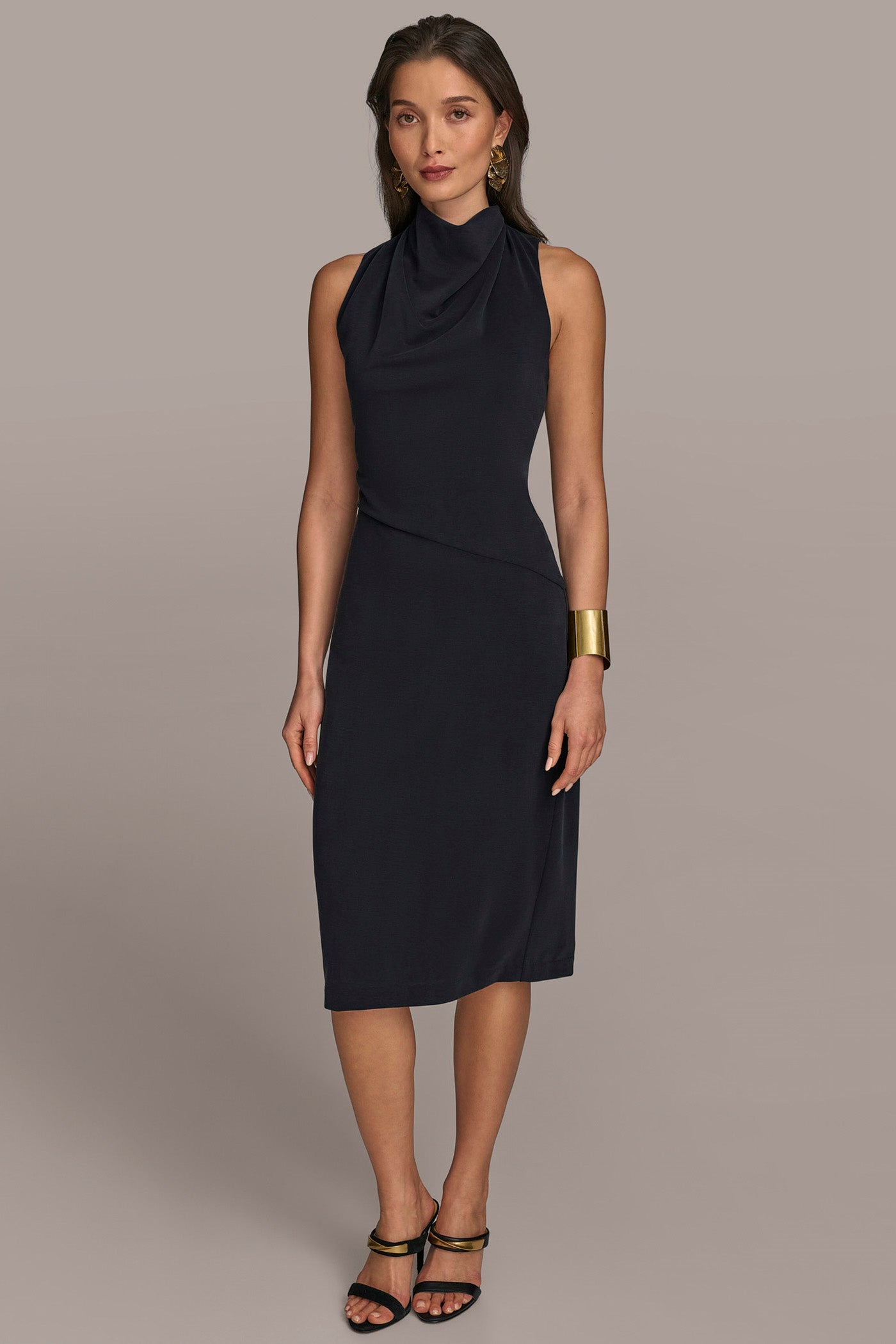 MOCK NECK A LINE MIDI DRESS | View 1 | Black Dresses MOCK NECK A LINE MIDI DRESS | View 1 | Black Dresses