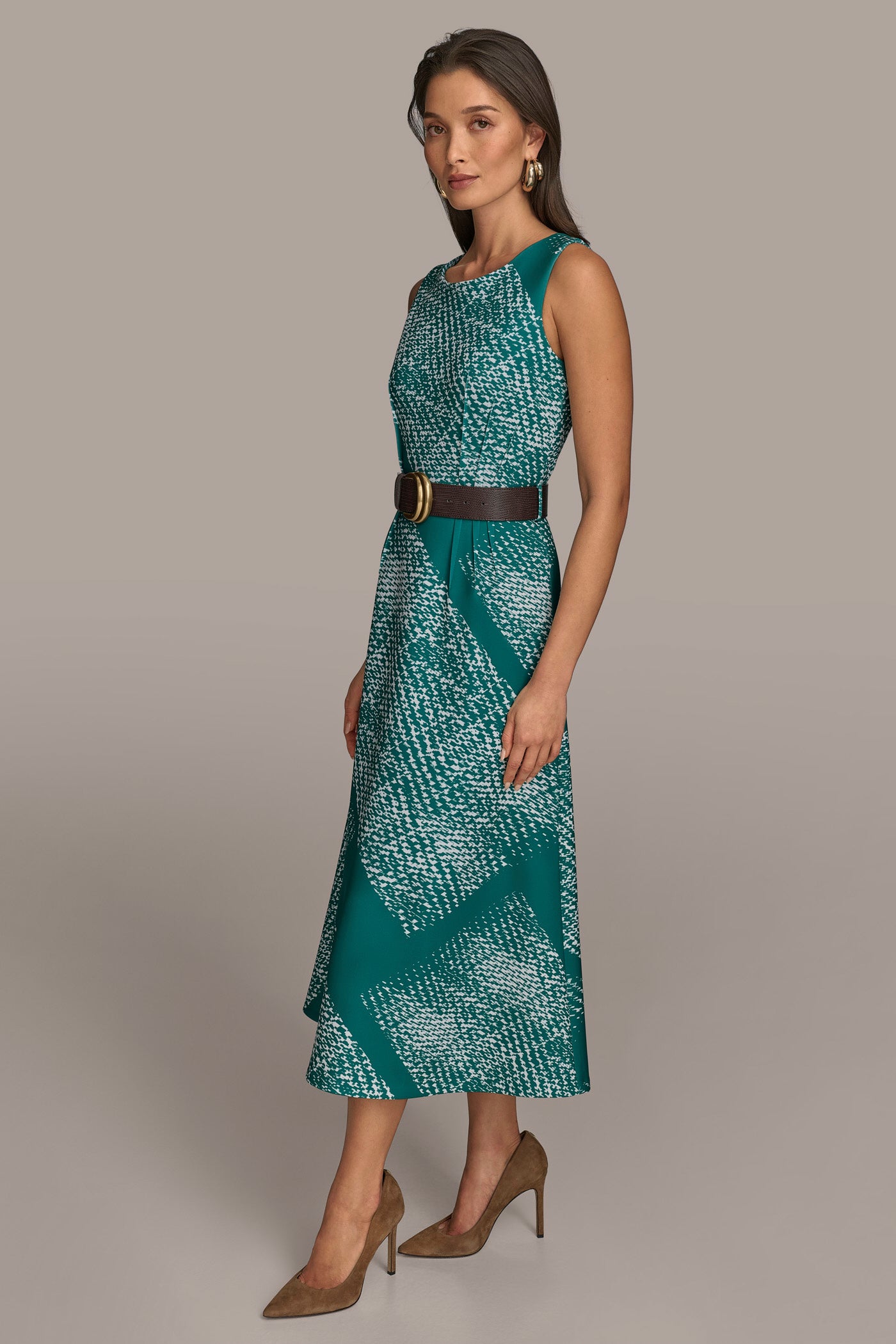 SLEEVELESS A LINE MIDI DRESS WITH BELT VIEW 3 SLEEVELESS A LINE MIDI DRESS WITH BELT VIEW 3