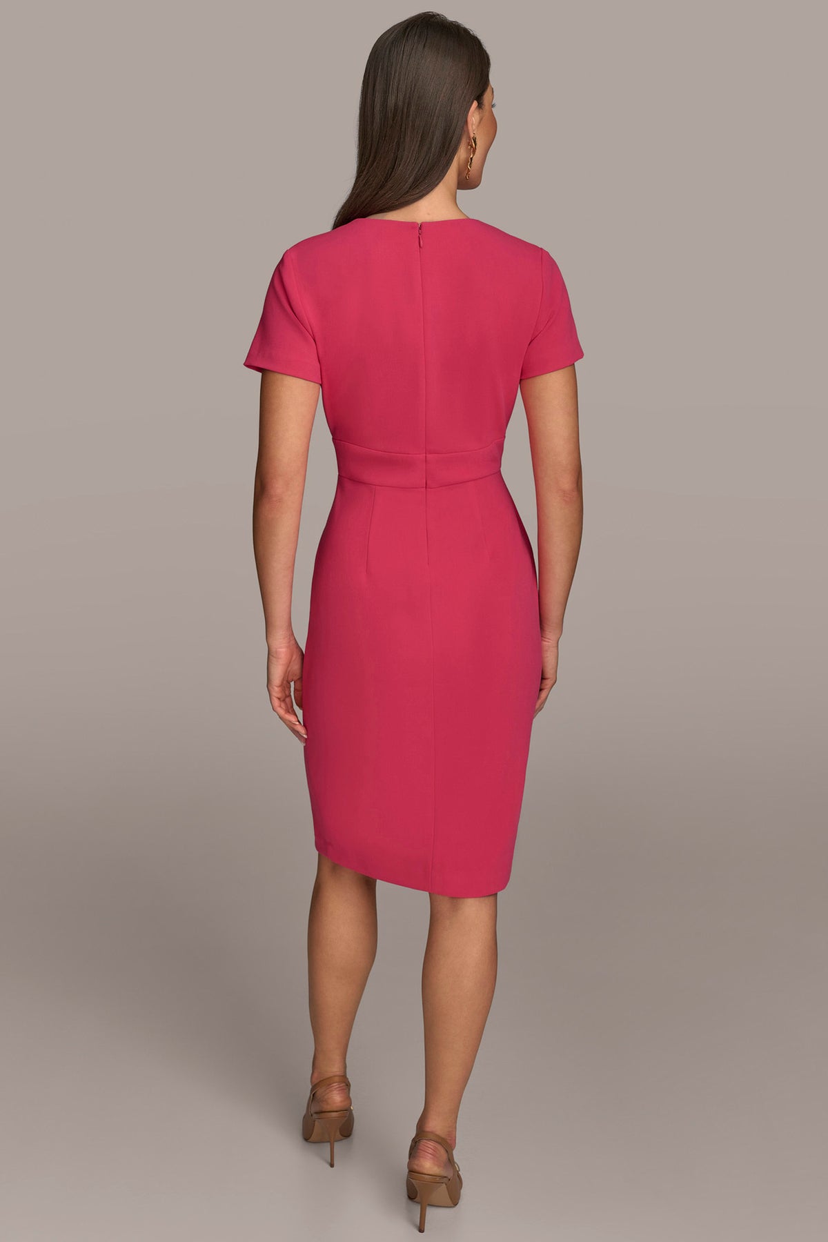 Donna Karan Women's Short Sleeve Split V-Neck Sheath Dress in Audacious Donna Karan Women's Short Sleeve Split V-Neck Sheath Dress in Audacious