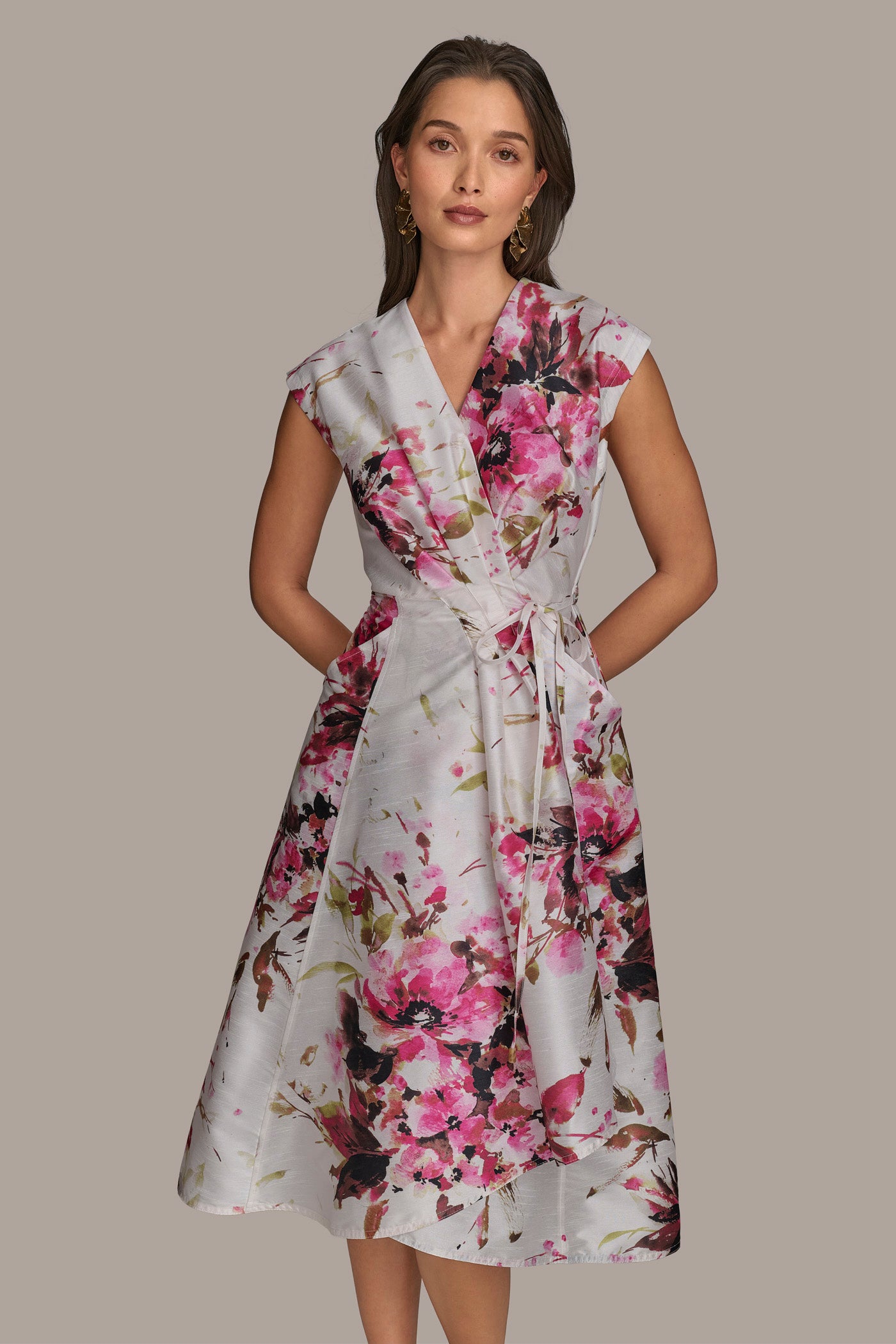 FLORAL FAUX WRAP FIT AND FLARE DRESS VIEW 5 | SALE FLORAL FAUX WRAP FIT AND FLARE DRESS VIEW 5 | SALE