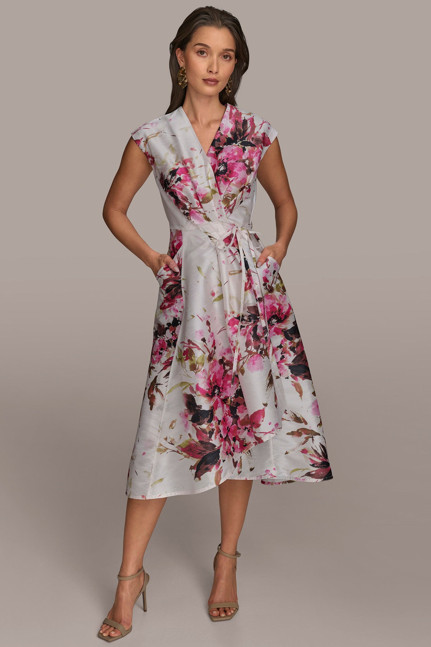 FLORAL FAUX WRAP FIT AND FLARE DRESS | View 1 | SALE FLORAL FAUX WRAP FIT AND FLARE DRESS | View 1 | SALE