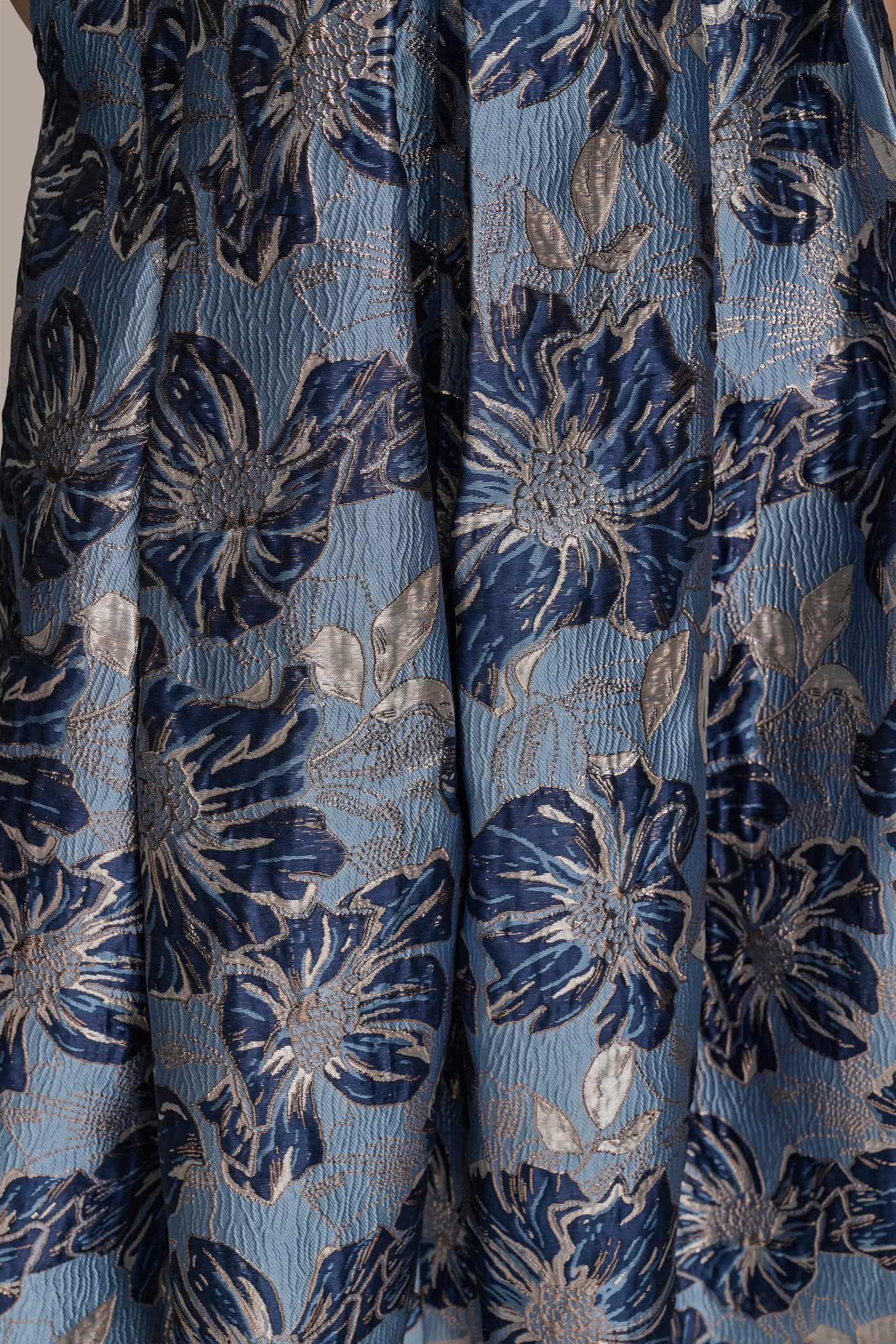 PLEATED FLORAL JACQUARD MIDI GOWN VIEW 5 PLEATED FLORAL JACQUARD MIDI GOWN VIEW 5