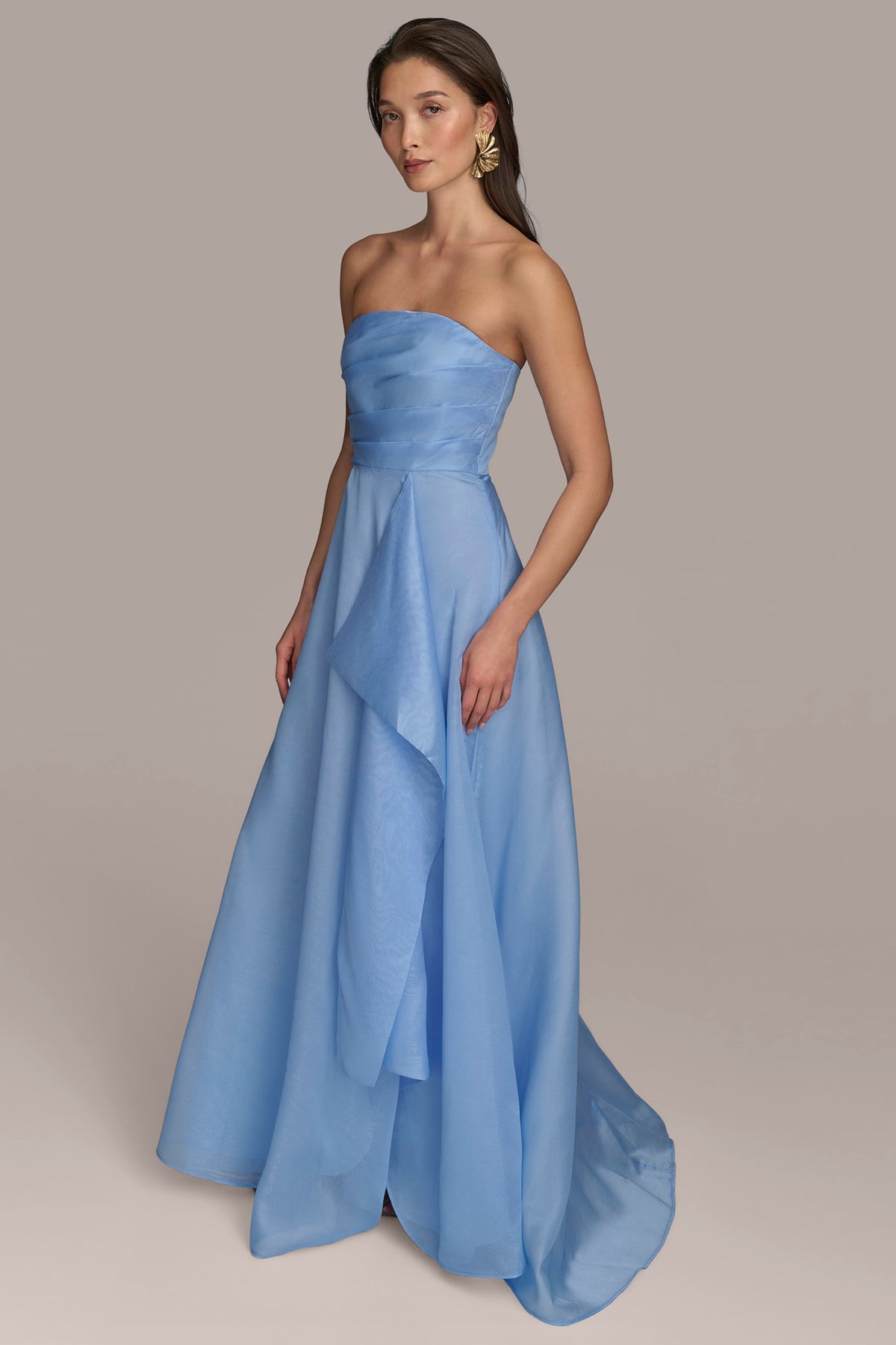 Donna Karan Women's Organza Strapless Cascading Gown Dress in cielo Donna Karan Women's Organza Strapless Cascading Gown Dress in cielo