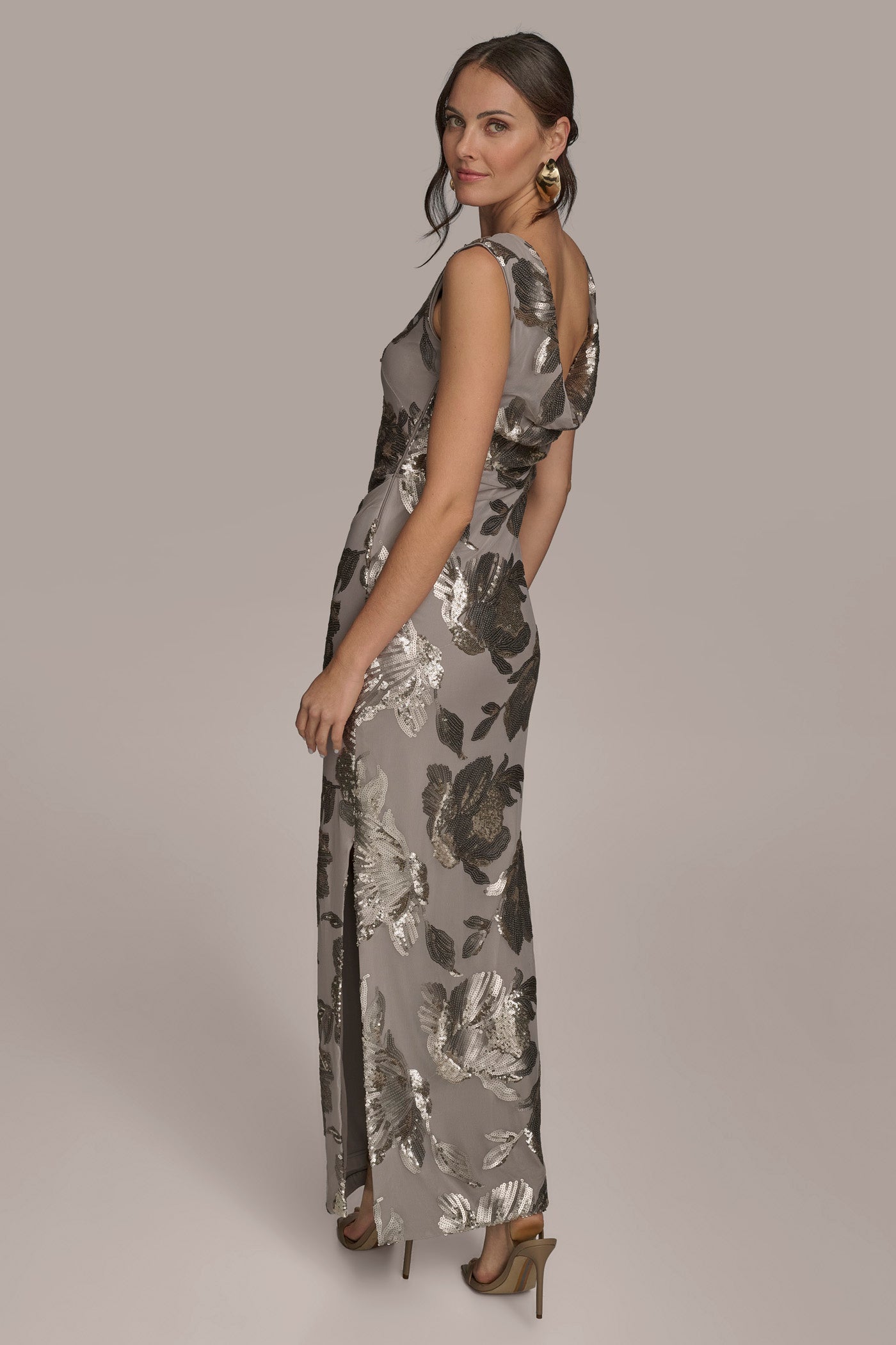 FLORAL SEQUIN-EMBELLISHED COWL-BACK GOWN VIEW 5 | Event Dressing FLORAL SEQUIN-EMBELLISHED COWL-BACK GOWN VIEW 5 | Event Dressing