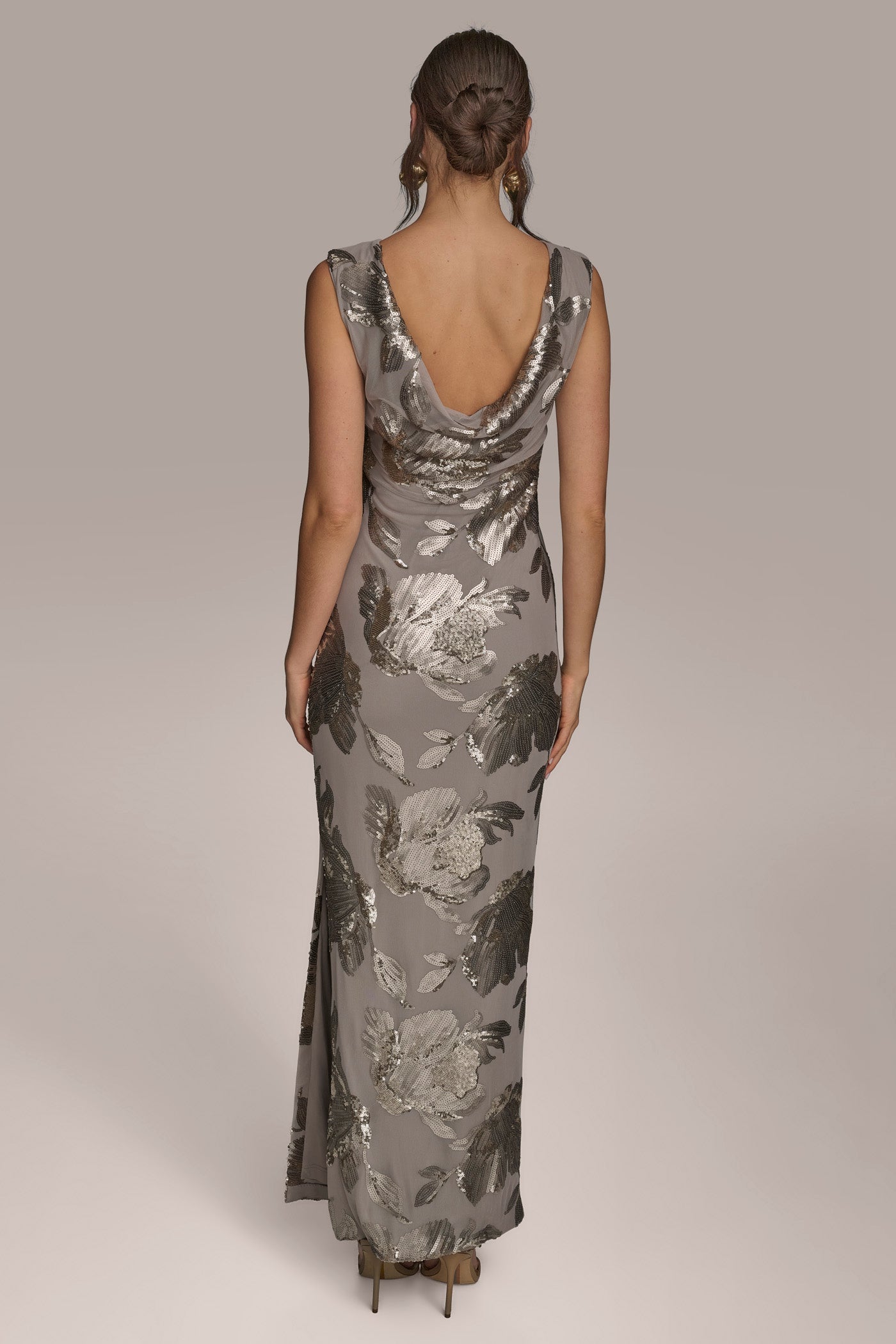 FLORAL SEQUIN-EMBELLISHED COWL-BACK GOWN | View 2 | Evening & Formal FLORAL SEQUIN-EMBELLISHED COWL-BACK GOWN | View 2 | Evening & Formal