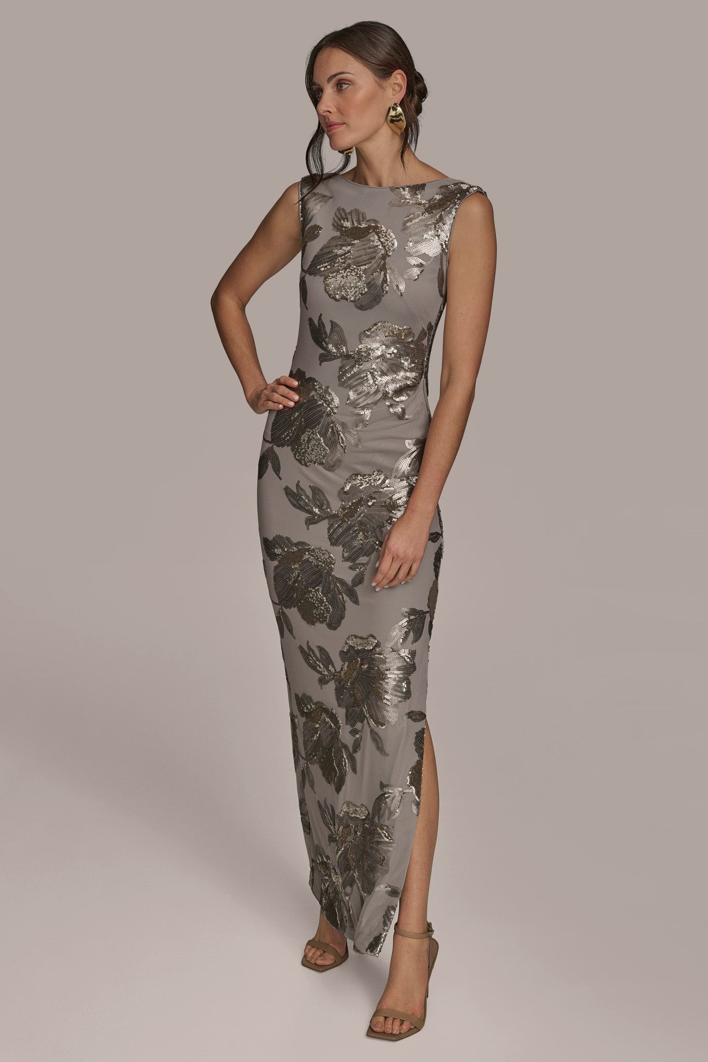 FLORAL SEQUIN-EMBELLISHED COWL-BACK GOWN VIEW 4 | Event Dressing FLORAL SEQUIN-EMBELLISHED COWL-BACK GOWN VIEW 4 | Event Dressing