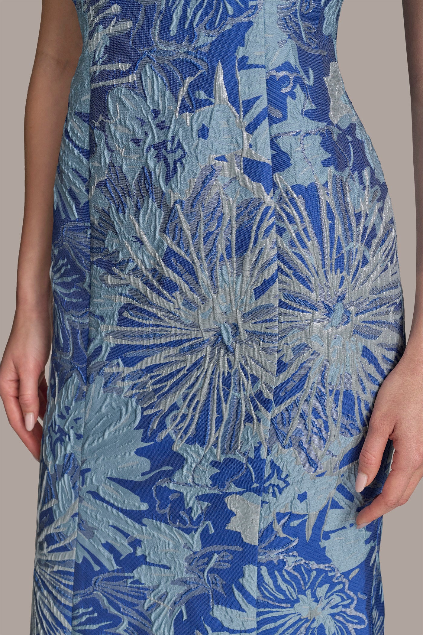 BOW-EMBELLISHED ONE-SHOULDER FLORAL BROCADE GOWN VIEW 5 BOW-EMBELLISHED ONE-SHOULDER FLORAL BROCADE GOWN VIEW 5