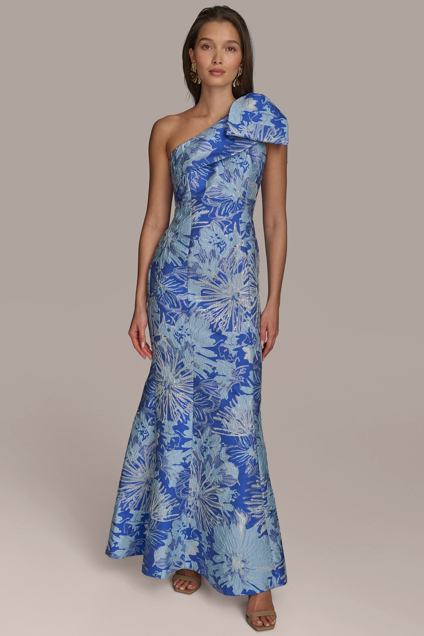 BOW-EMBELLISHED ONE-SHOULDER FLORAL BROCADE GOWN VIEW 7 | Evening & Formal BOW-EMBELLISHED ONE-SHOULDER FLORAL BROCADE GOWN VIEW 7 | Evening & Formal