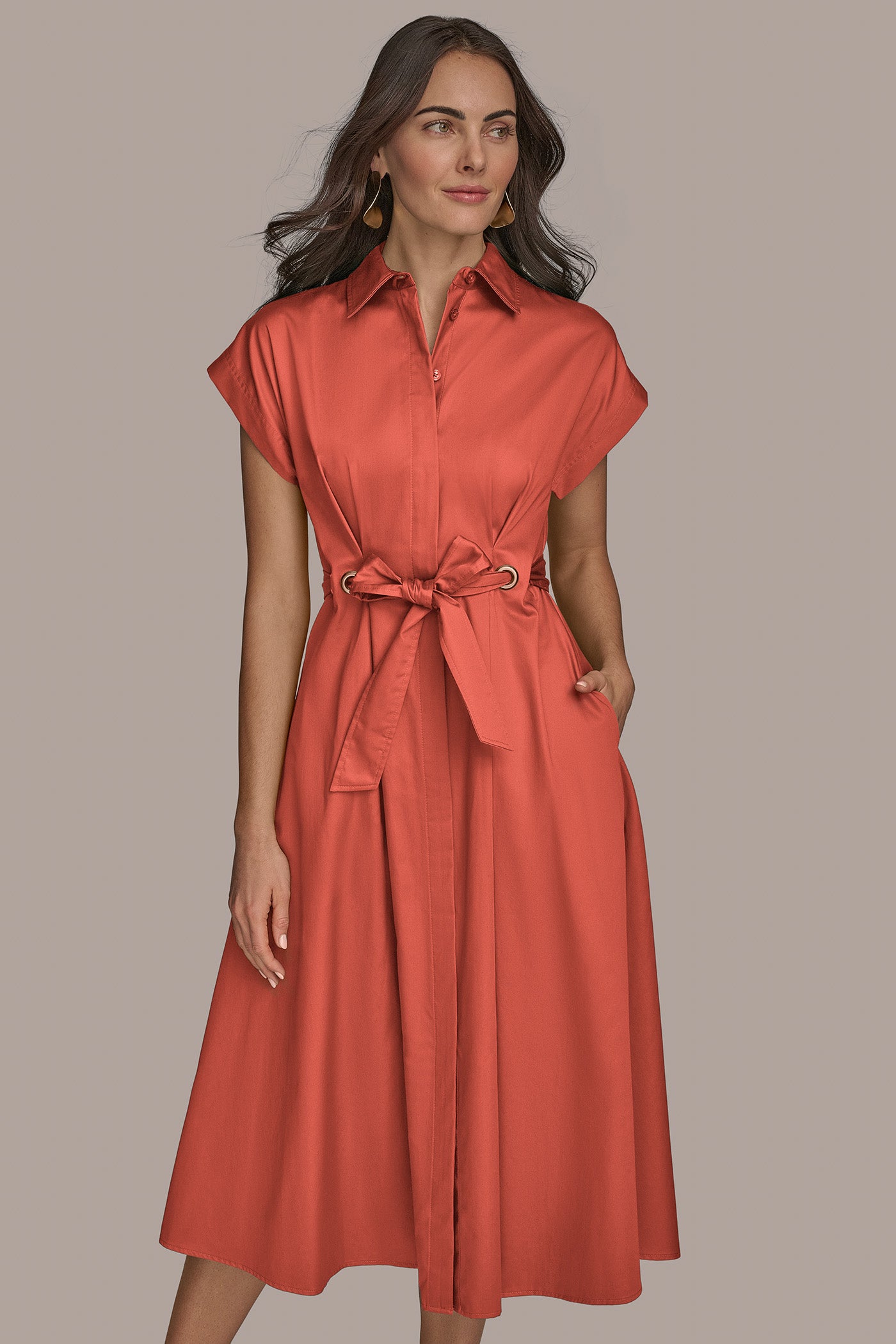 COTTON A LINE MIDI DRESS WITH GROMMETS VIEW 4 | Office to Evening Dresses COTTON A LINE MIDI DRESS WITH GROMMETS VIEW 4 | Office to Evening Dresses