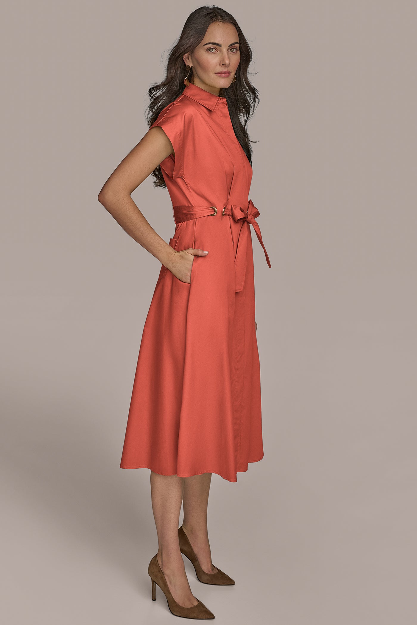 COTTON A LINE MIDI DRESS WITH GROMMETS VIEW 3 | Office to Evening Dresses COTTON A LINE MIDI DRESS WITH GROMMETS VIEW 3 | Office to Evening Dresses