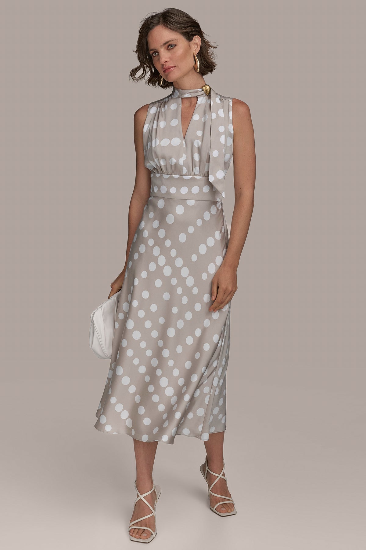polka dot waist tie midi dress Ria V-Neck Tie Back Midaxi Dress