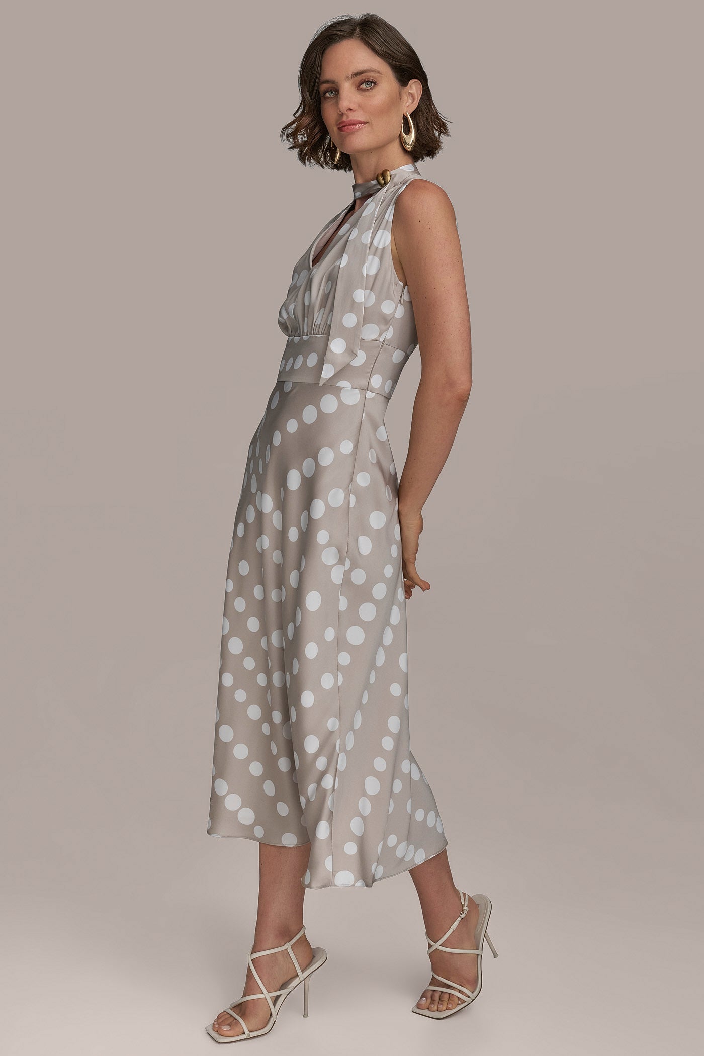 TIE NECK POLKA DOT A LINE DRESS VIEW 3 TIE NECK POLKA DOT A LINE DRESS VIEW 3