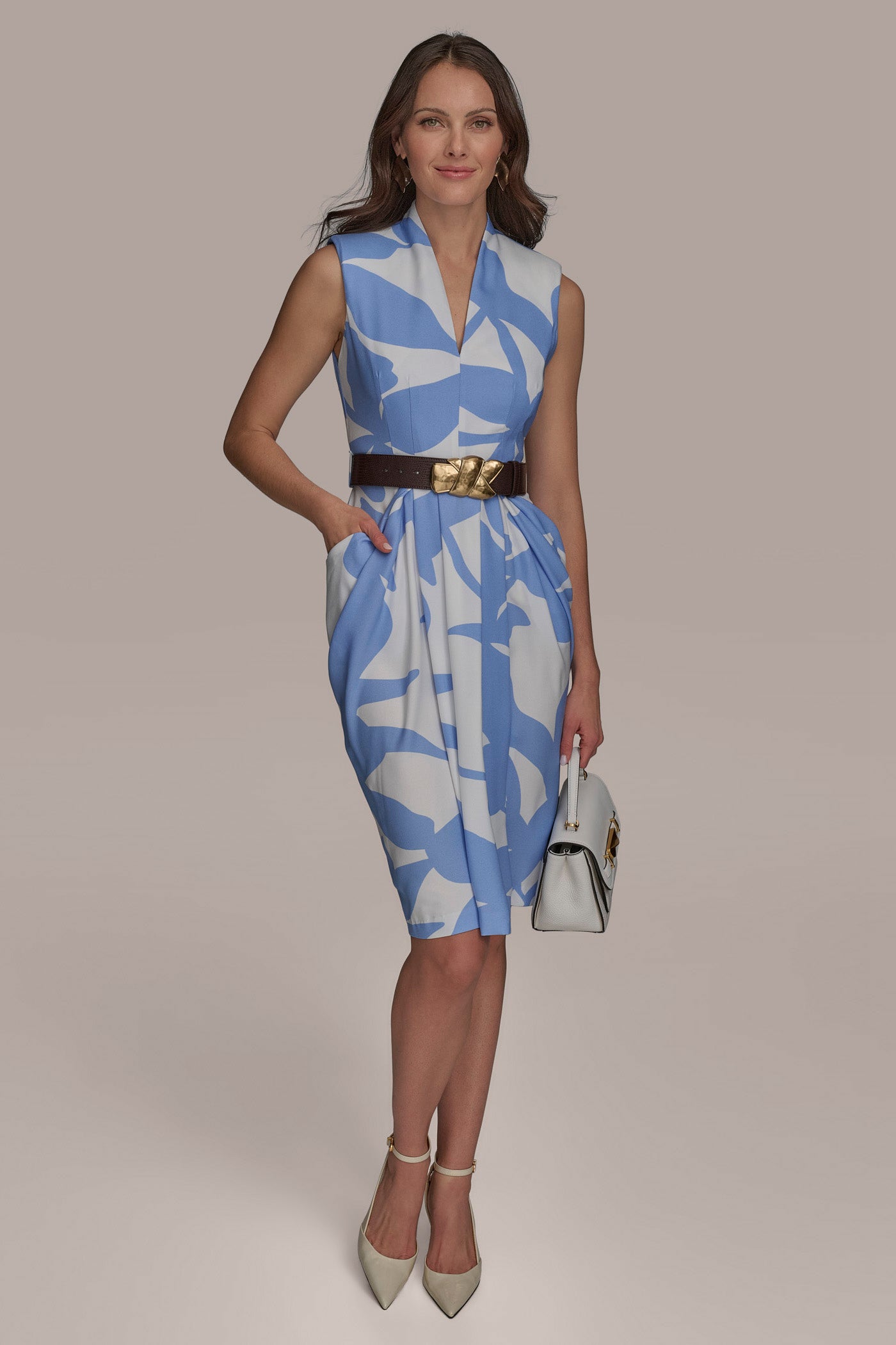 V NECK SHEATH WITH SLIT AND BELT VIEW 4 | SALE V NECK SHEATH WITH SLIT AND BELT VIEW 4 | SALE