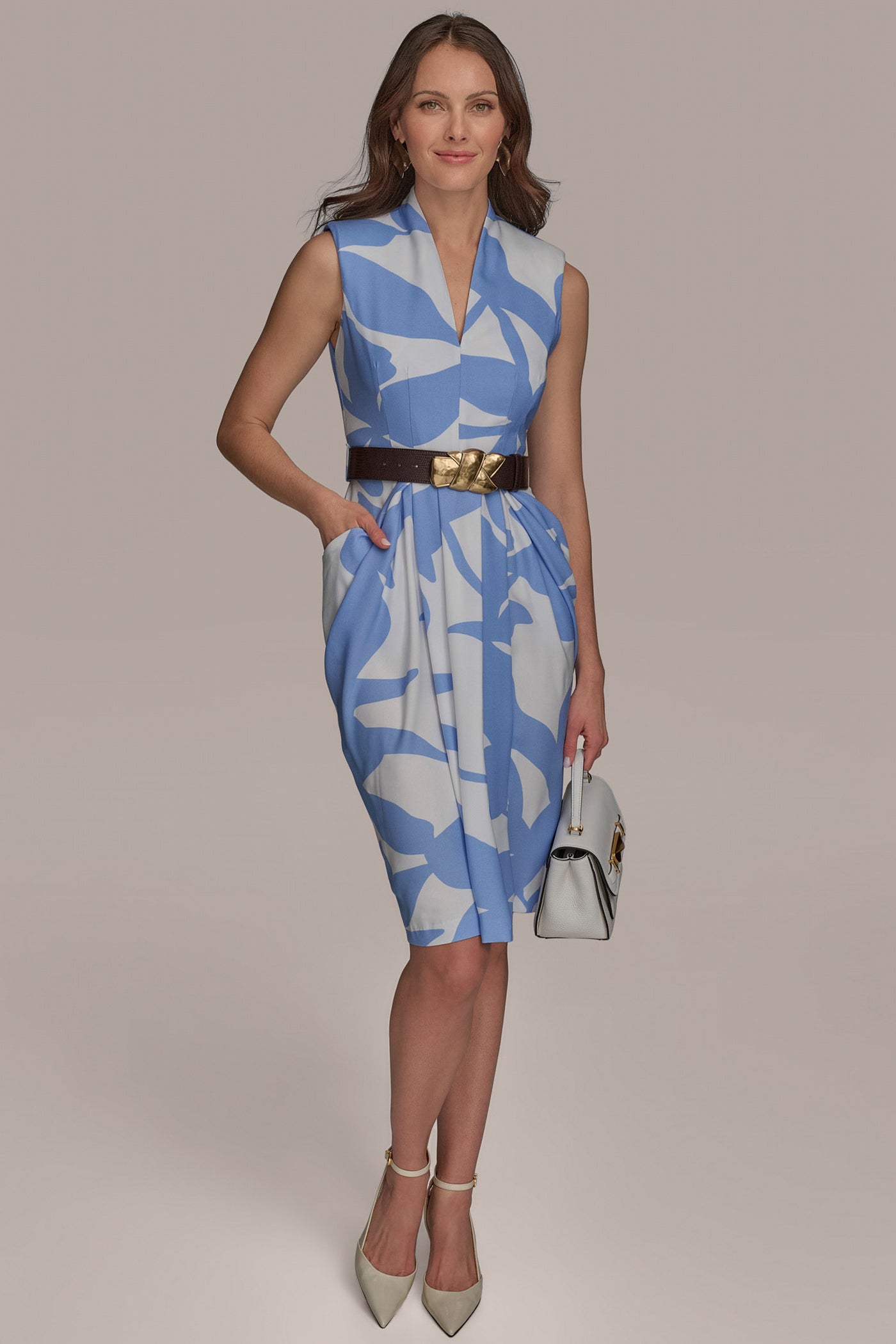 V NECK SHEATH WITH SLIT AND BELT | View 1 | SALE V NECK SHEATH WITH SLIT AND BELT | View 1 | SALE