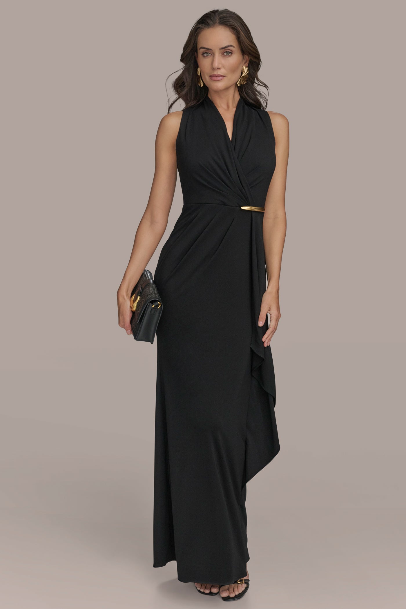 SLEEVELESS WRAP-EFFECT RUFFLE MAXI GOWN | View 1 | Event Dressing SLEEVELESS WRAP-EFFECT RUFFLE MAXI GOWN | View 1 | Event Dressing